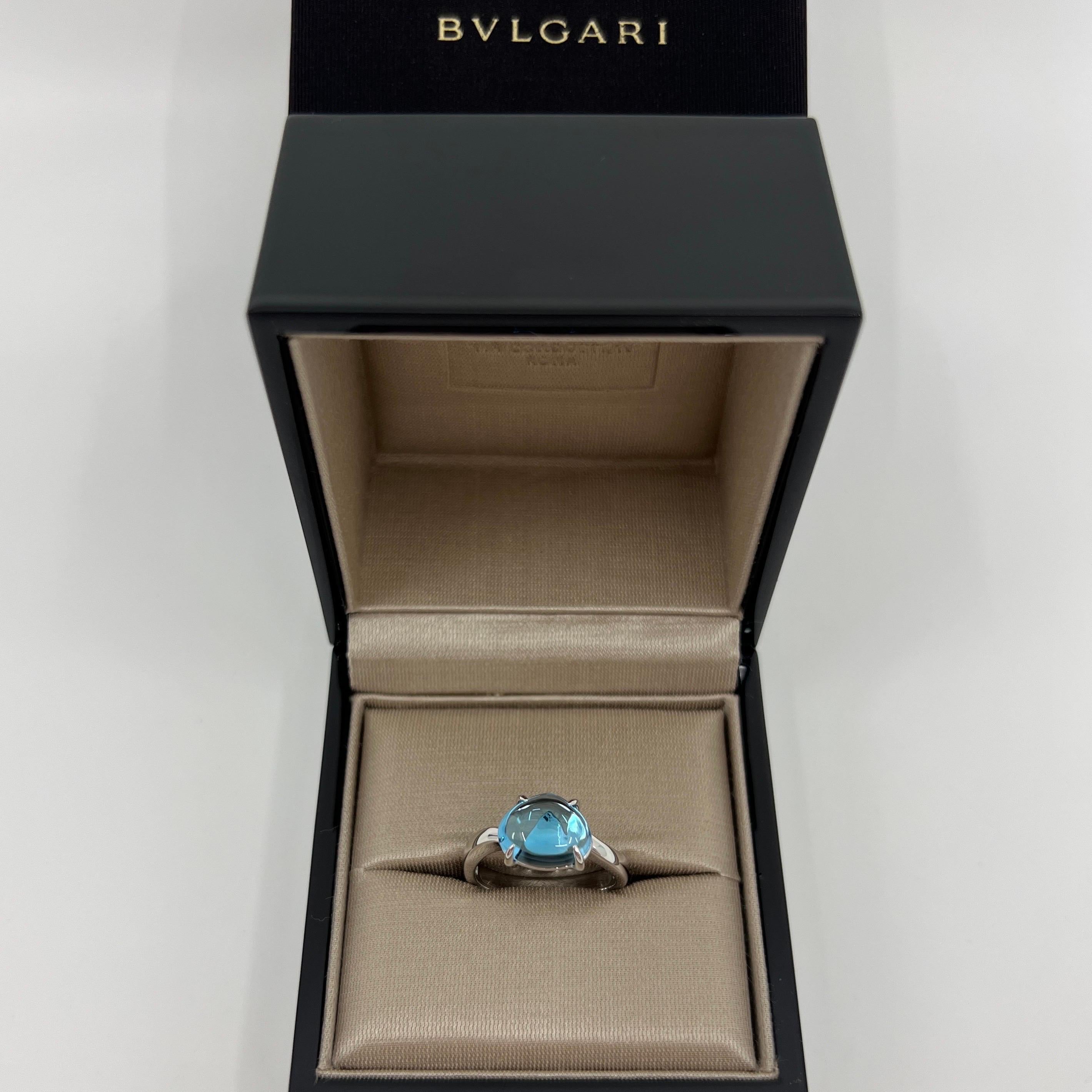 Women's or Men's Rare Bvlgari Mediterranean Eden Blue Topaz Pear Cabochon 18k White Gold Ring