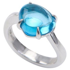 Rare Bvlgari Mediterranean Eden Blue Topaz Pear Cabochon 18k White Gold Ring