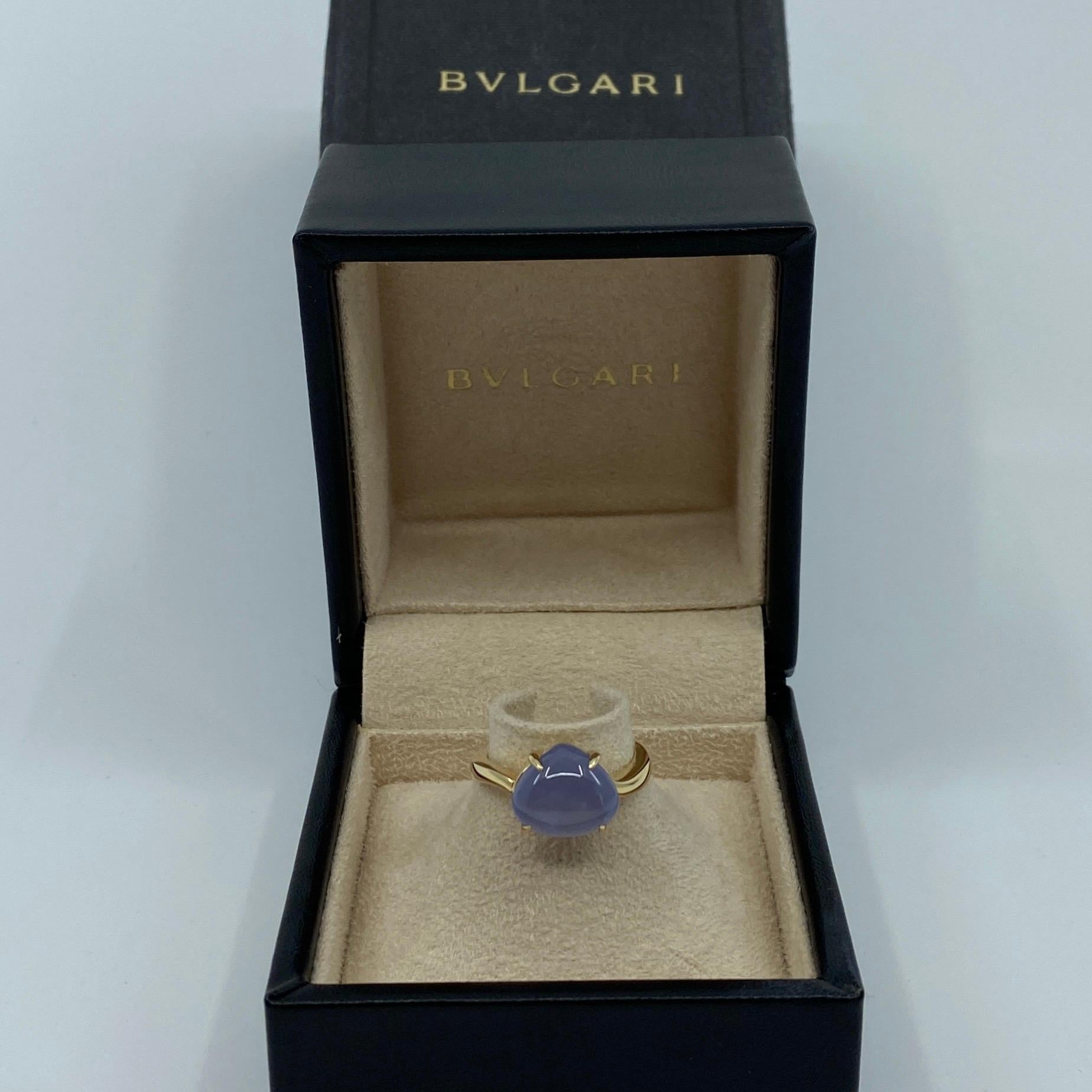 Rare Bvlgari Mediterranean Eden Chalcedony Pear Cabochon 18k Yellow Gold Ring 10
