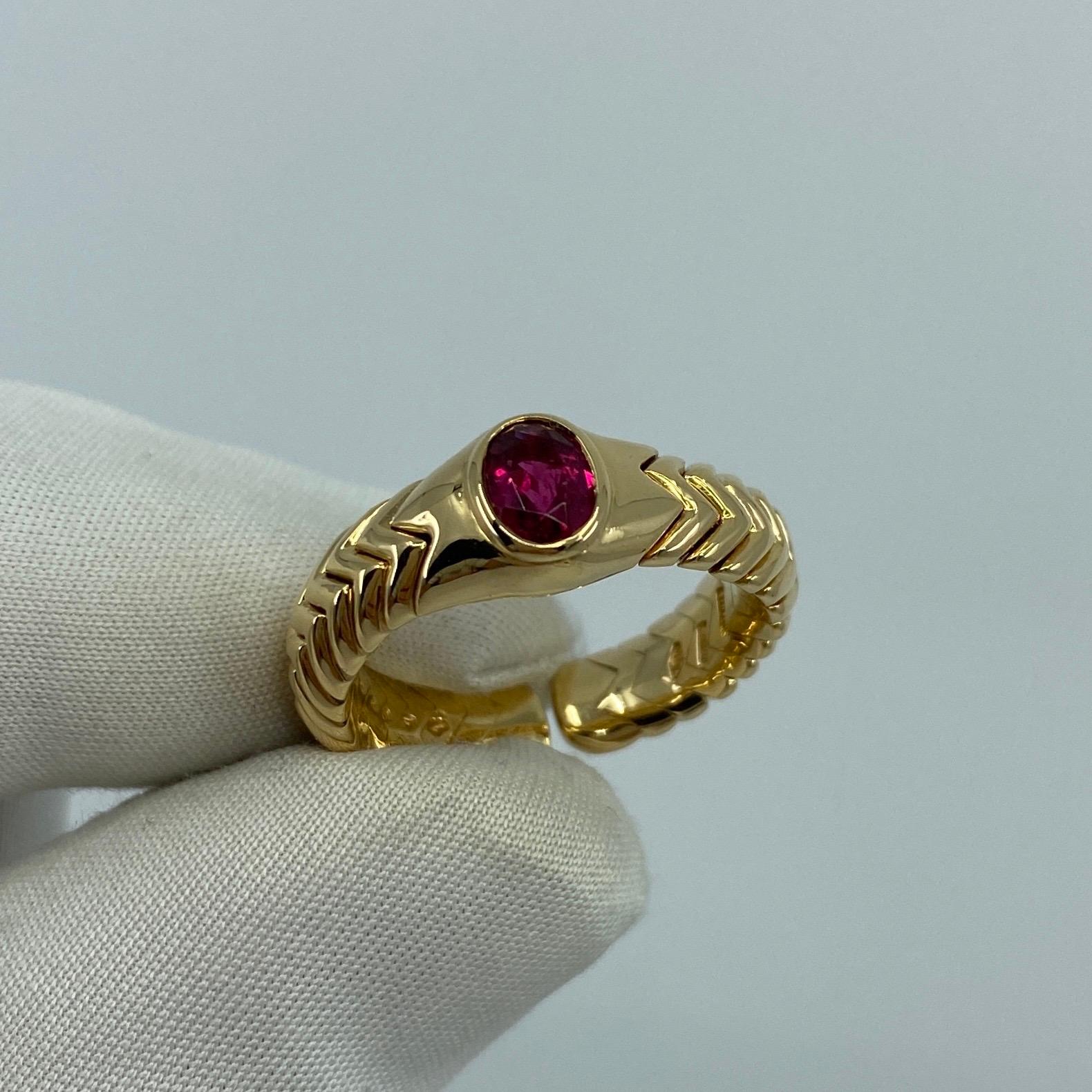 Women's or Men's Rare Bvlgari Pink Tourmaline Serpenti Oval Cut 18 Karat Yellow Gold Flex Ring