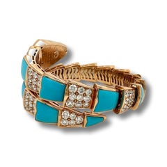 Rare Bvlgari Serpenti Watch in 18K Yellow Gold, Turquoises & Diamonds Ref 102786