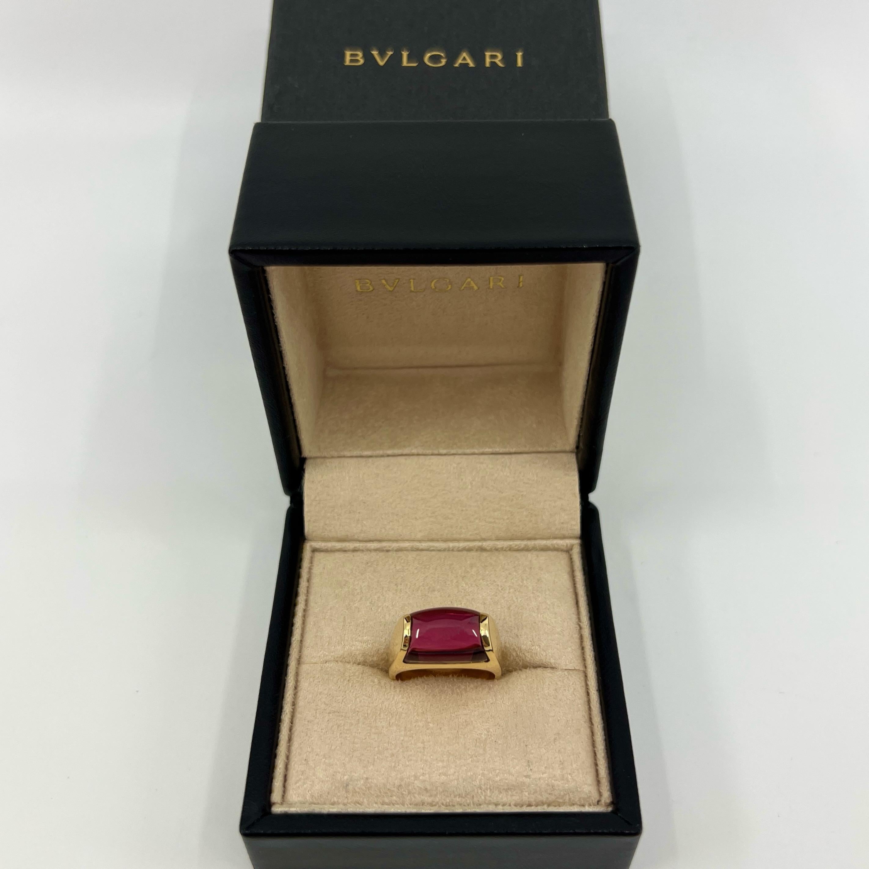 Rare Bvlgari  Tronchetto 18k Yellow Gold Rubellite Pink Tourmaline Ring with Box 6