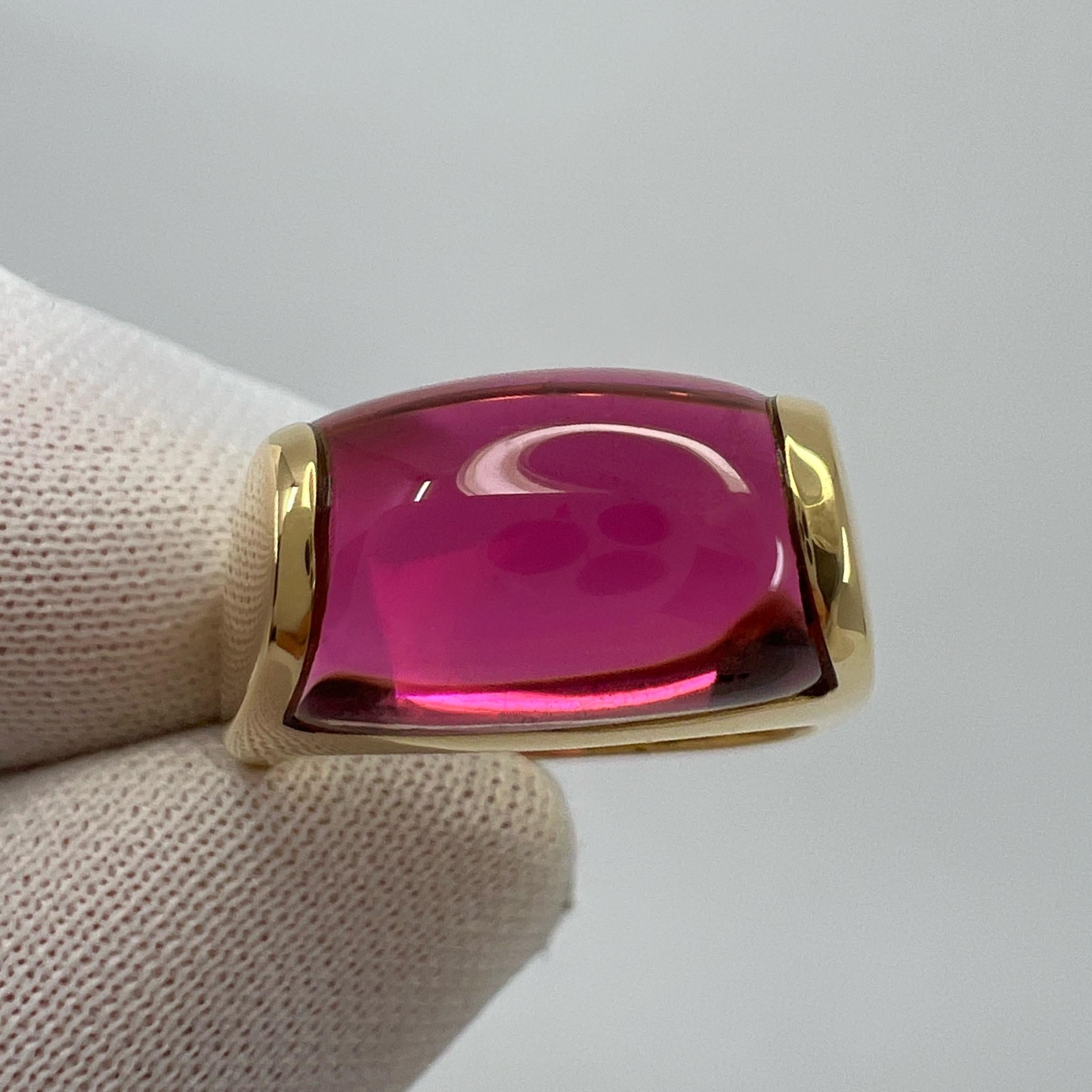 Rare Bvlgari  Tronchetto 18k Yellow Gold Rubellite Pink Tourmaline Ring with Box 7