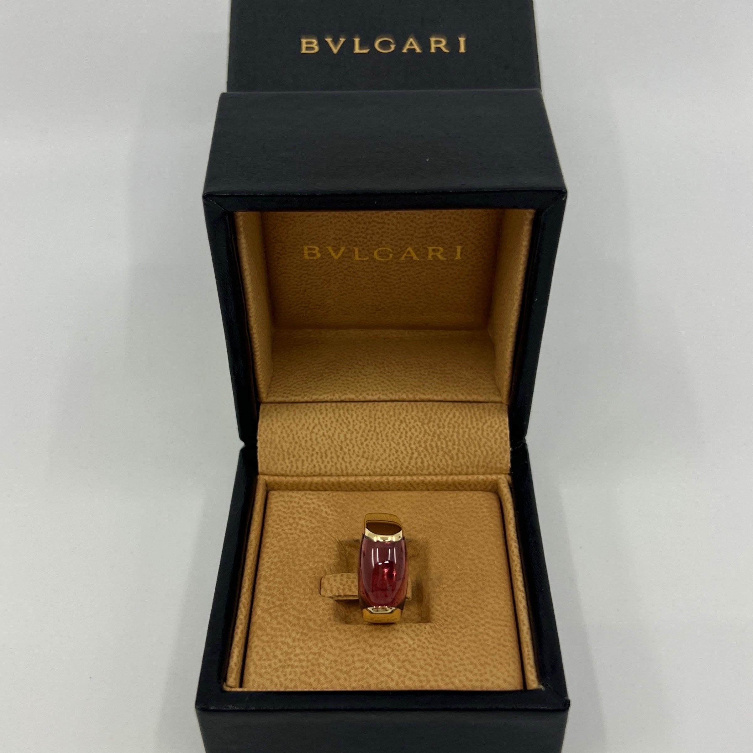 Rare Bvlgari Tronchetto 18k Yellow Gold Rubellite Pink Tourmaline Ring with Box 7