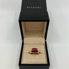 Rare Bvlgari Tronchetto 18k Yellow Gold Rubellite Pink Tourmaline Ring with Box