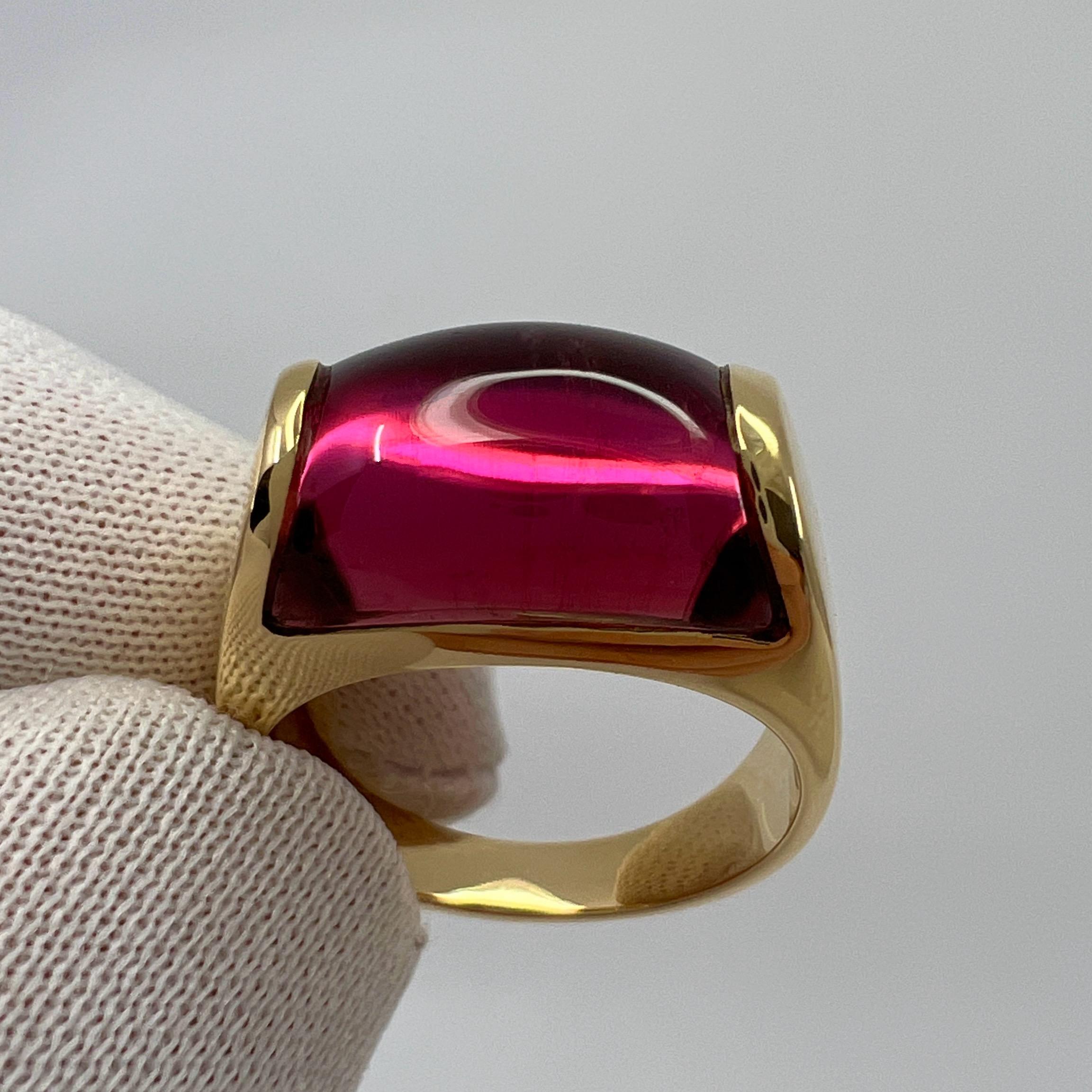 Cabochon Rare Bvlgari  Tronchetto 18k Yellow Gold Rubellite Pink Tourmaline Ring with Box