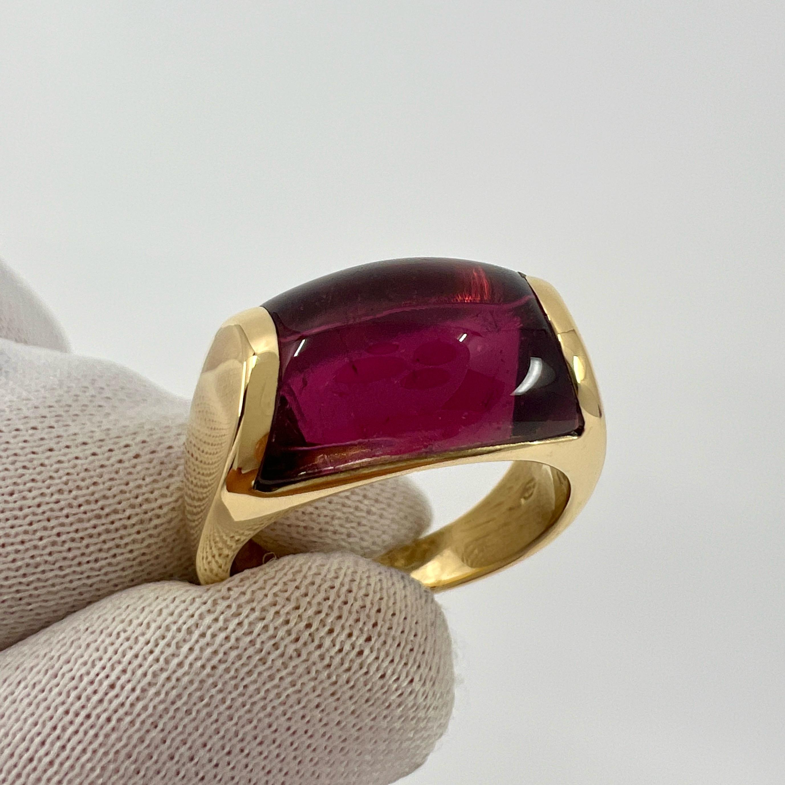 Cabochon Rare Bvlgari Tronchetto 18k Yellow Gold Rubellite Pink Tourmaline Ring with Box