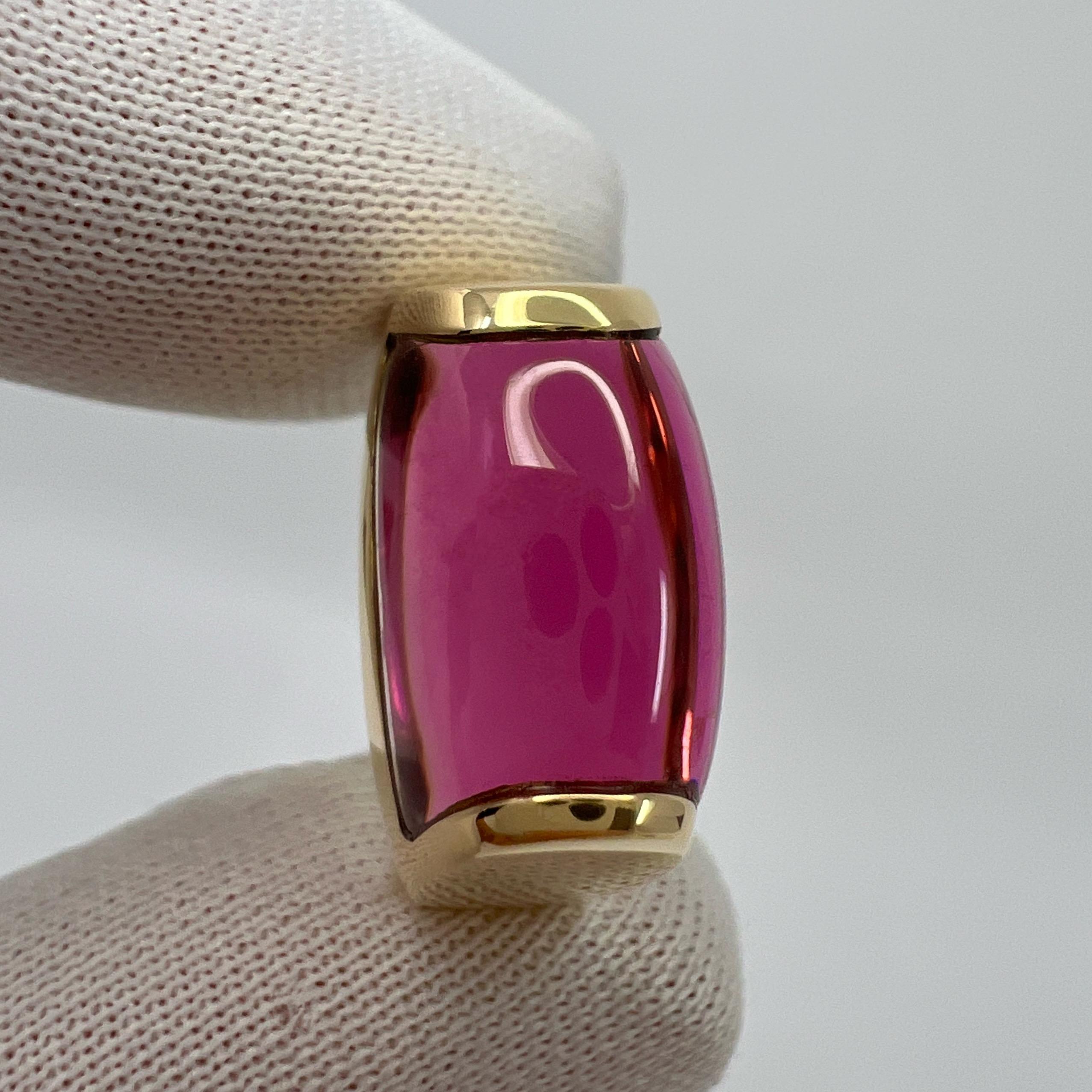 Rare Bvlgari  Tronchetto 18k Yellow Gold Rubellite Pink Tourmaline Ring with Box In Excellent Condition In Birmingham, GB