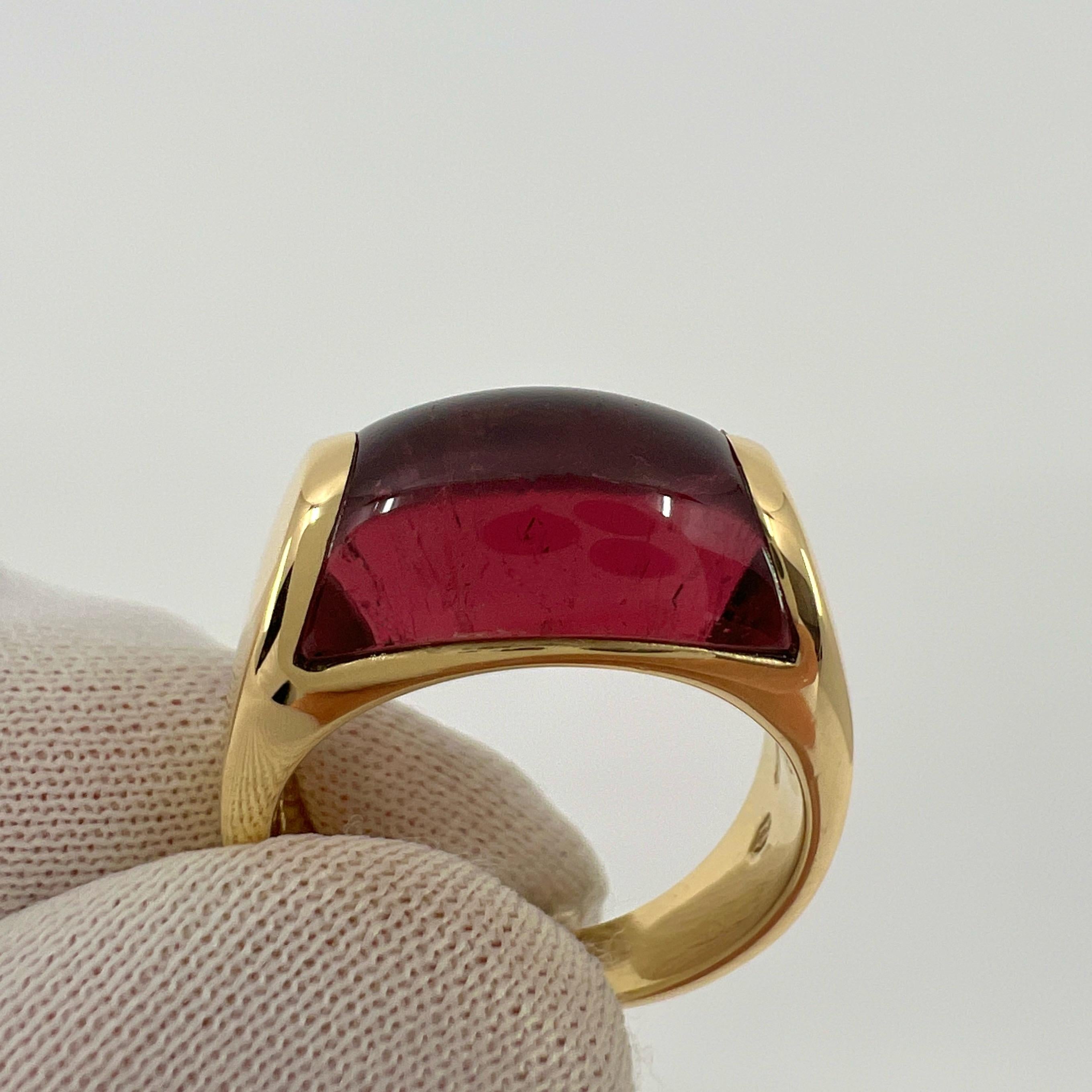Rare Bvlgari Tronchetto 18k Yellow Gold Rubellite Pink Tourmaline Ring with Box In Good Condition In Birmingham, GB