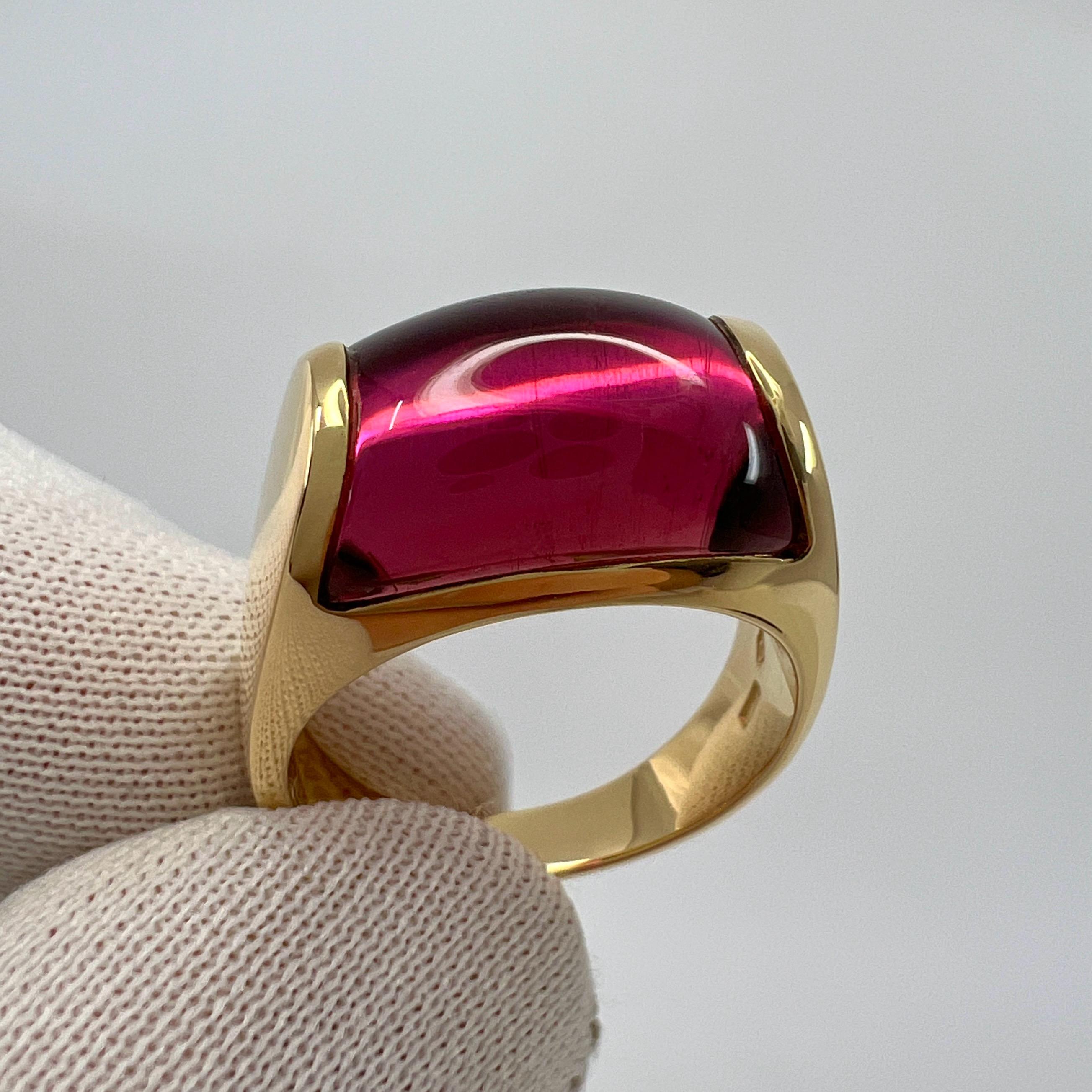 Women's or Men's Rare Bvlgari  Tronchetto 18k Yellow Gold Rubellite Pink Tourmaline Ring with Box