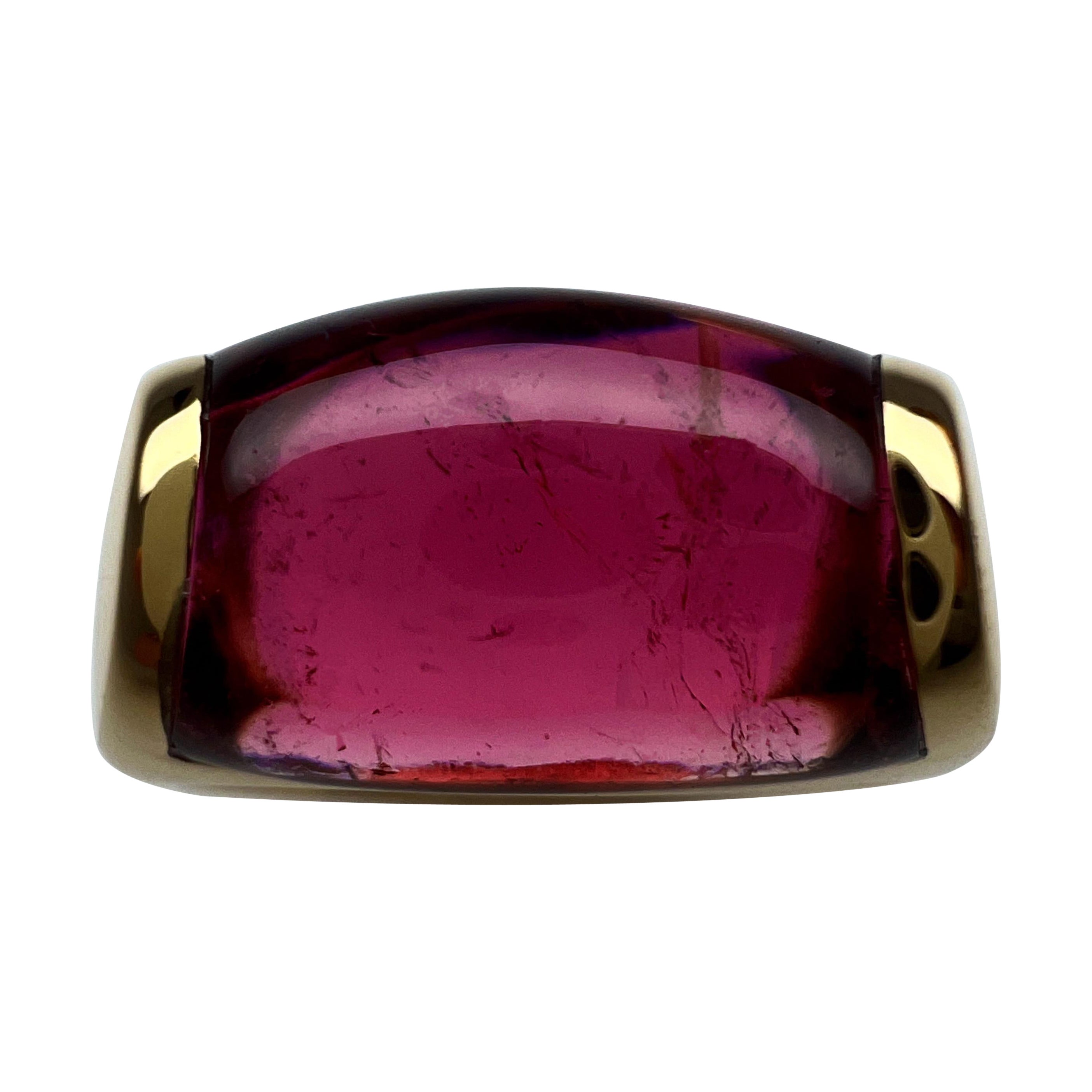 Rare Bvlgari Tronchetto 18k Yellow Gold Rubellite Pink Tourmaline Ring with Box