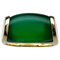 Rare Bvlgari Vivid Green Chalcedony Chrysoprase 18k Yellow Gold Tronchetto Ring