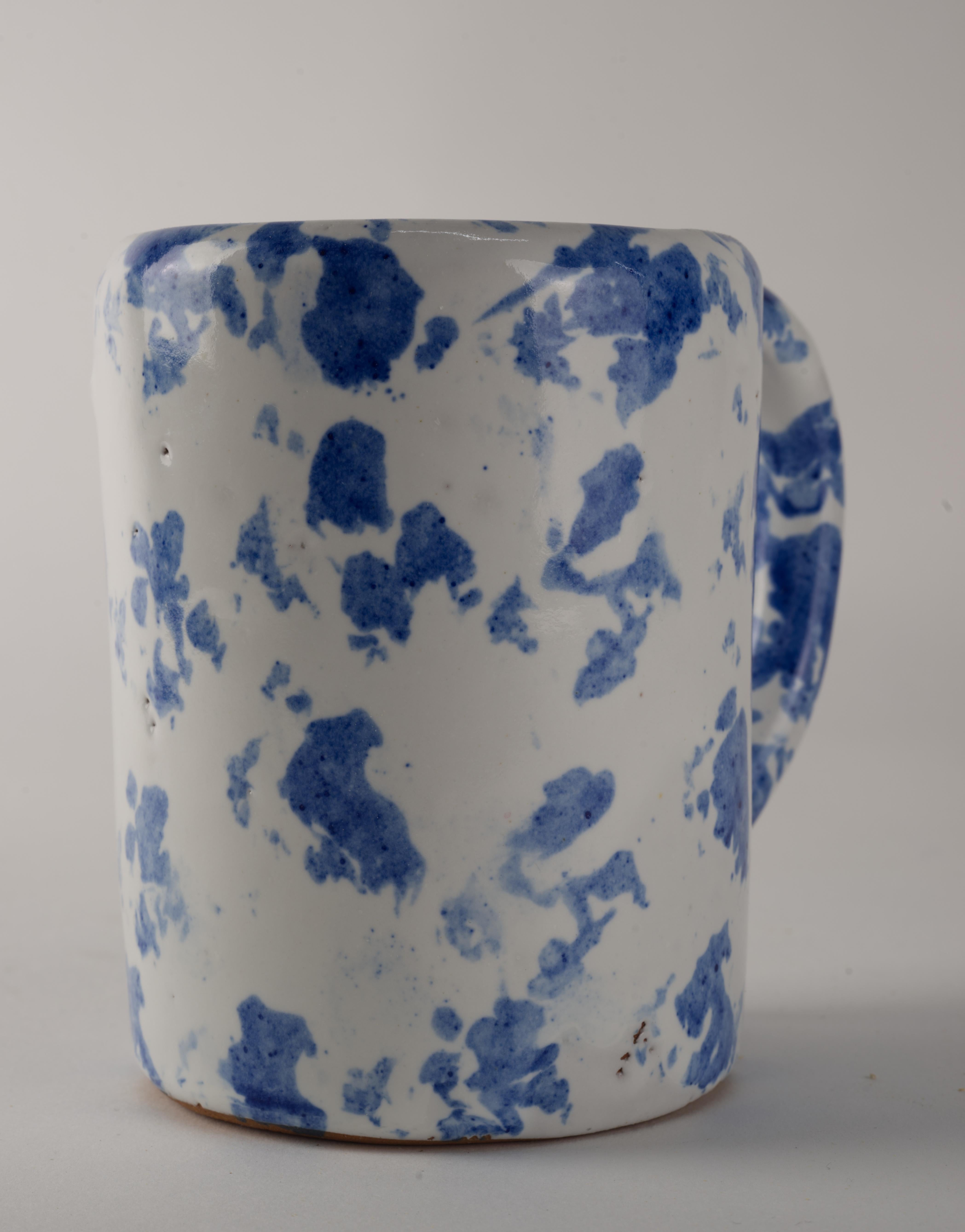 20th Century Rare Bybee Pottery Large Mug, Blue Spongeware Kentucky Art Pottery For Sale