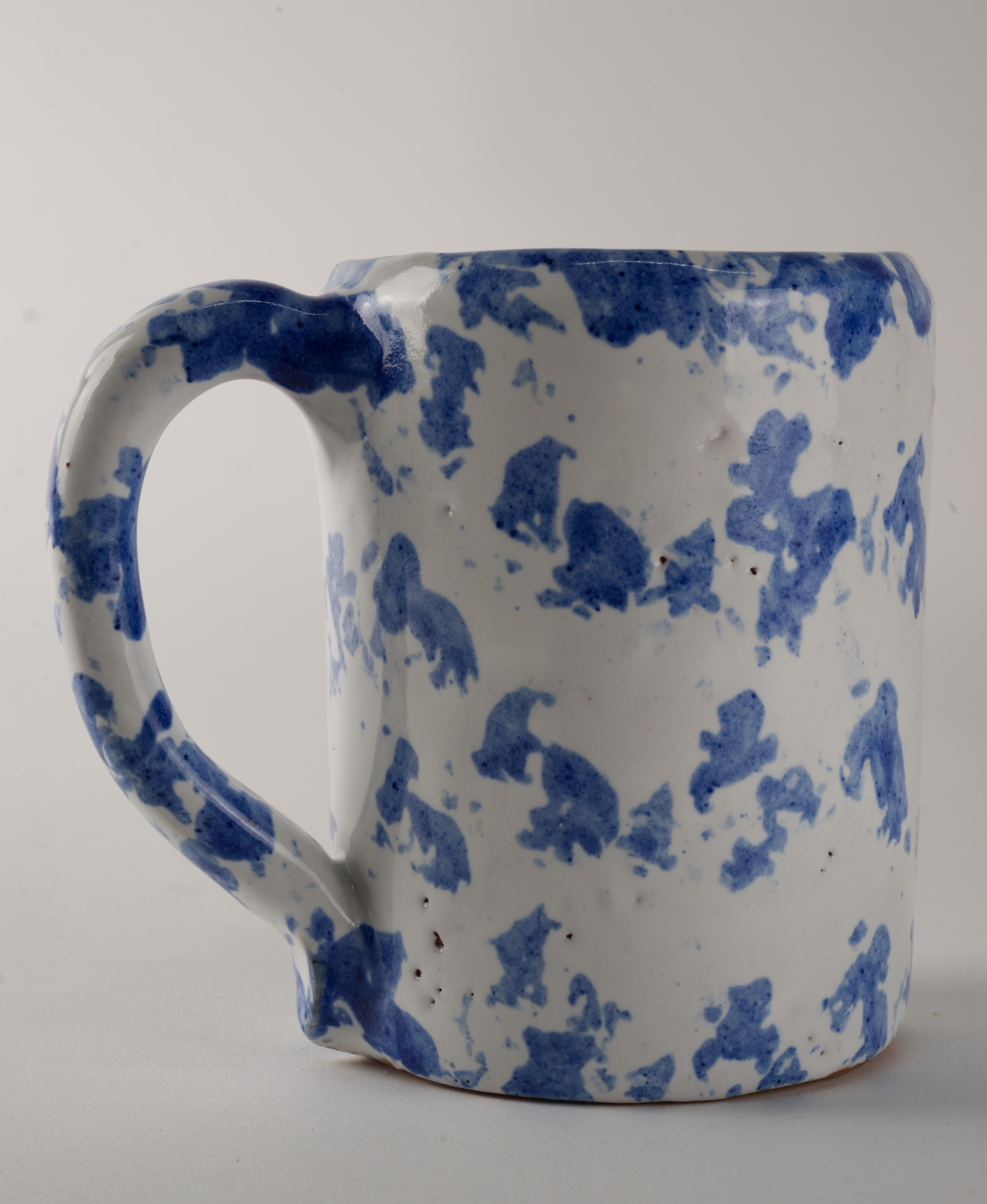 Ceramic Rare Bybee Pottery Large Mug, Blue Spongeware Kentucky Art Pottery For Sale