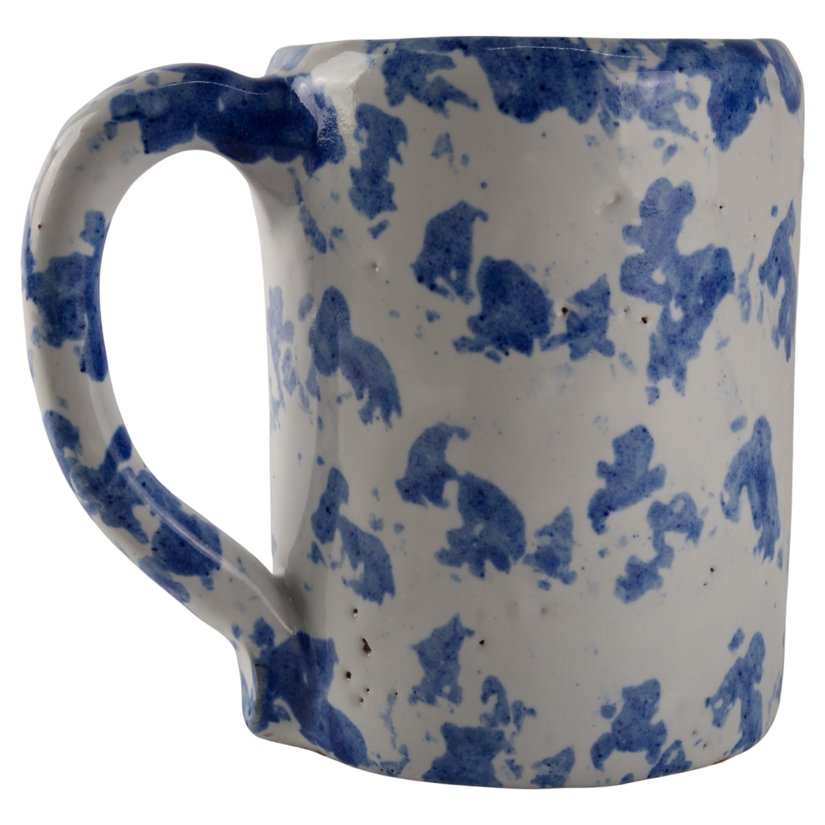 Rare Bybee Pottery Large Mug, Blue Spongeware Kentucky Art Pottery For Sale