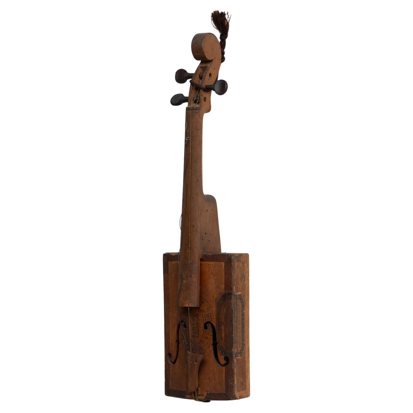 Raro violino francese a scatola di sigari del 1900 circa - autentico strumento popolare dell'arte della trincea