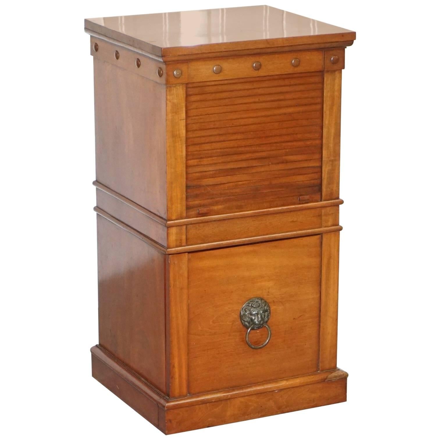 Rare C Hindley and Sons, 1766-1895 Satin Walnut Drinks Pedestal Cabinet Tambour