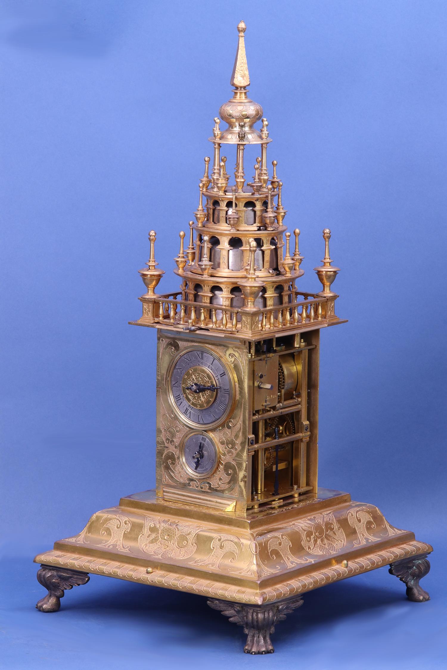 Gilt Rare c.1630 Augsburg Quarter-Striking Table Clock by Samuel Haug. For Sale