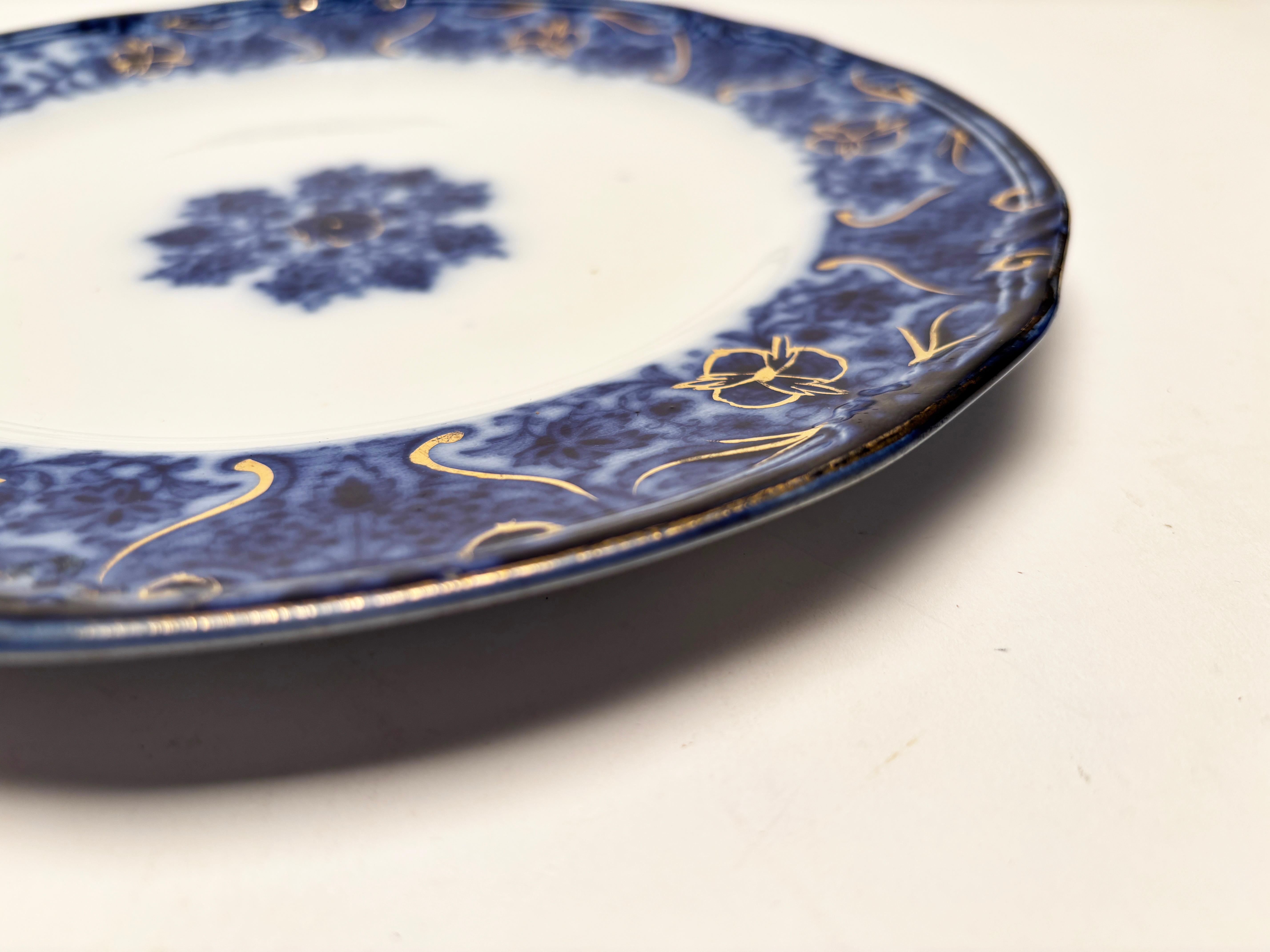 Porcelain Rare c.1900 Grecian Pattern Historical Blue Royal Staffordshire Pottery Plate For Sale
