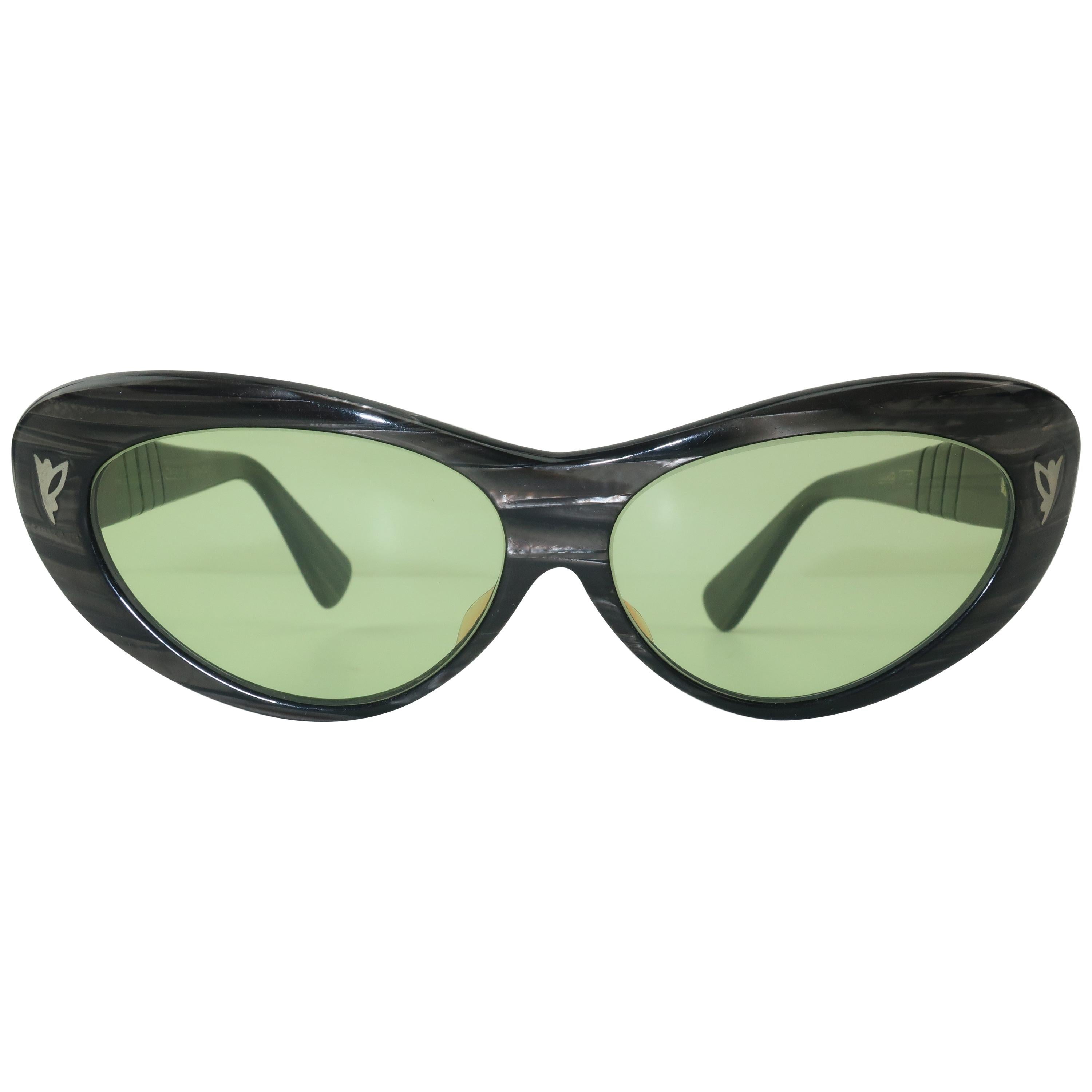 Vintage Eyeglasses Green Silk Cateye 