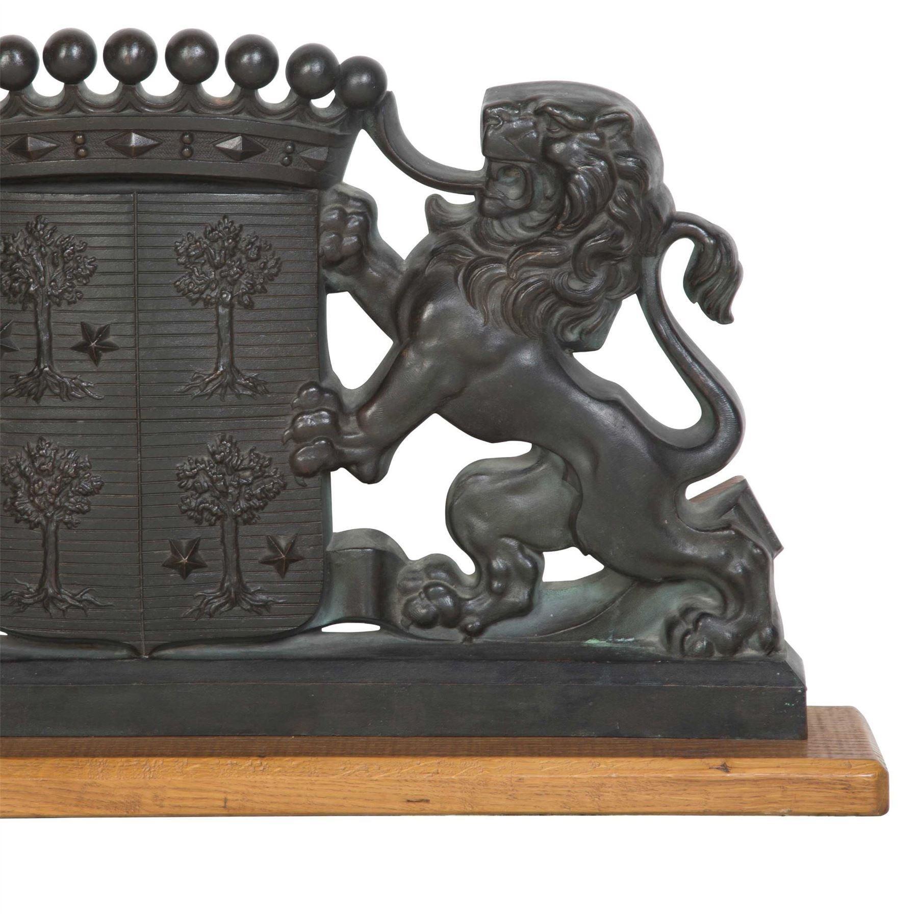 
Home / Stock / Rare C19th Bronze Coat Of Arms
PrevNext
A rare and well defined mid C19th large bronze coat of arms featuring the family crest flanked by rampant lions, mounted on later oak plinth. Good rich patination.

Originally adorning the