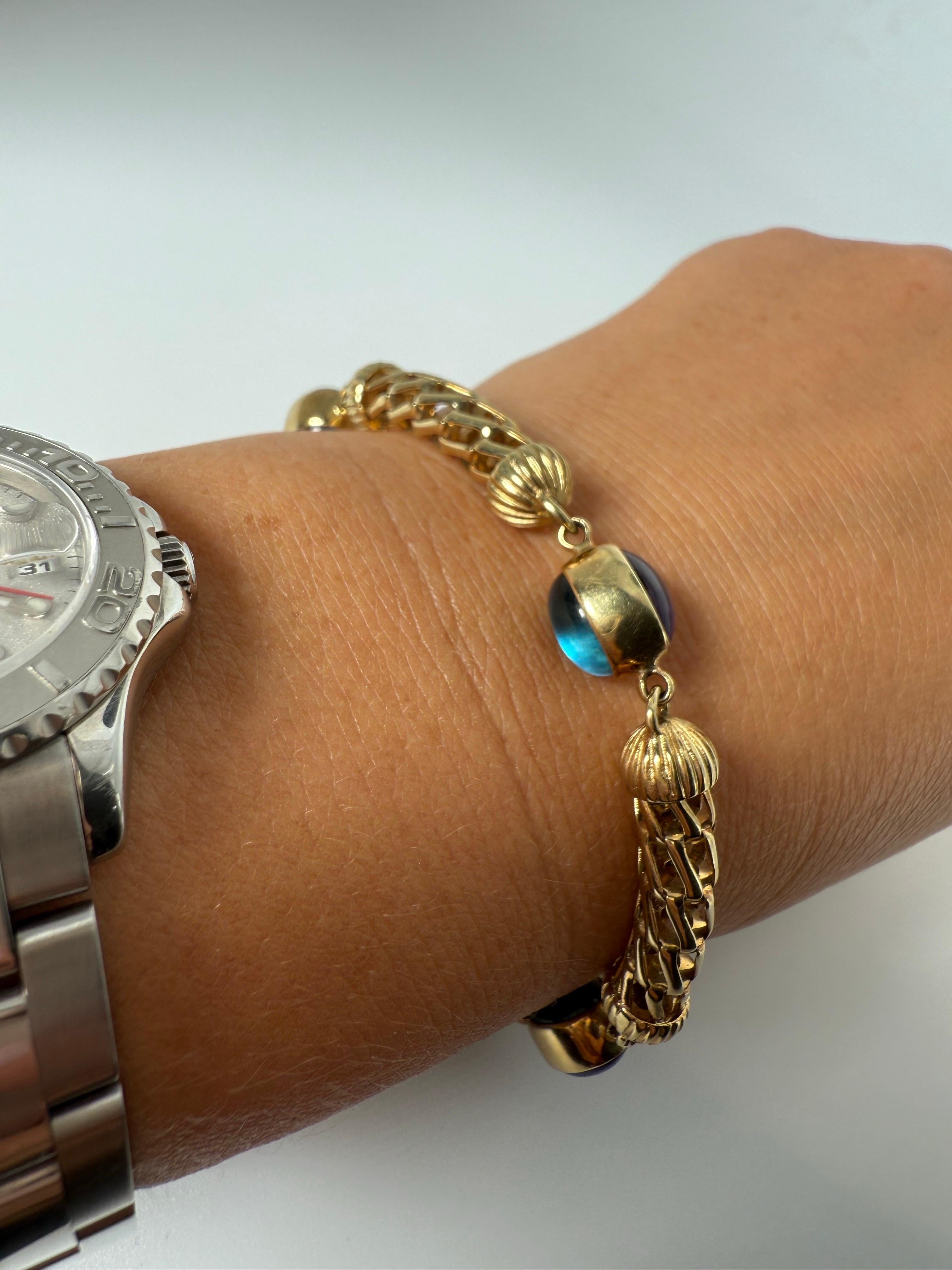 Taille cabochon Rare bracelet de style Art déco en or 14 carats avec topaze et améthyste cabochon en vente