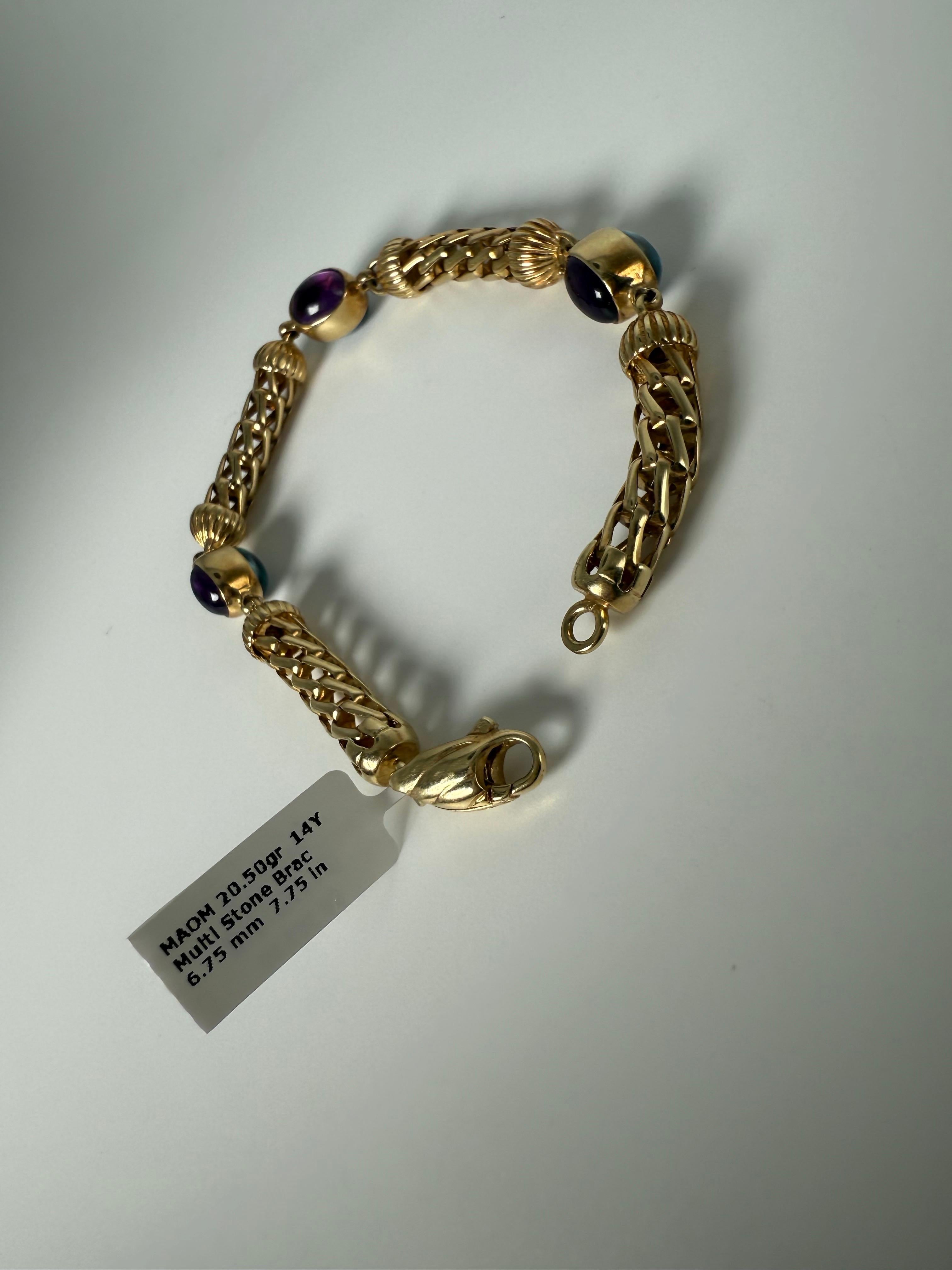 Rare bracelet de style Art déco en or 14 carats avec topaze et améthyste cabochon en vente 1