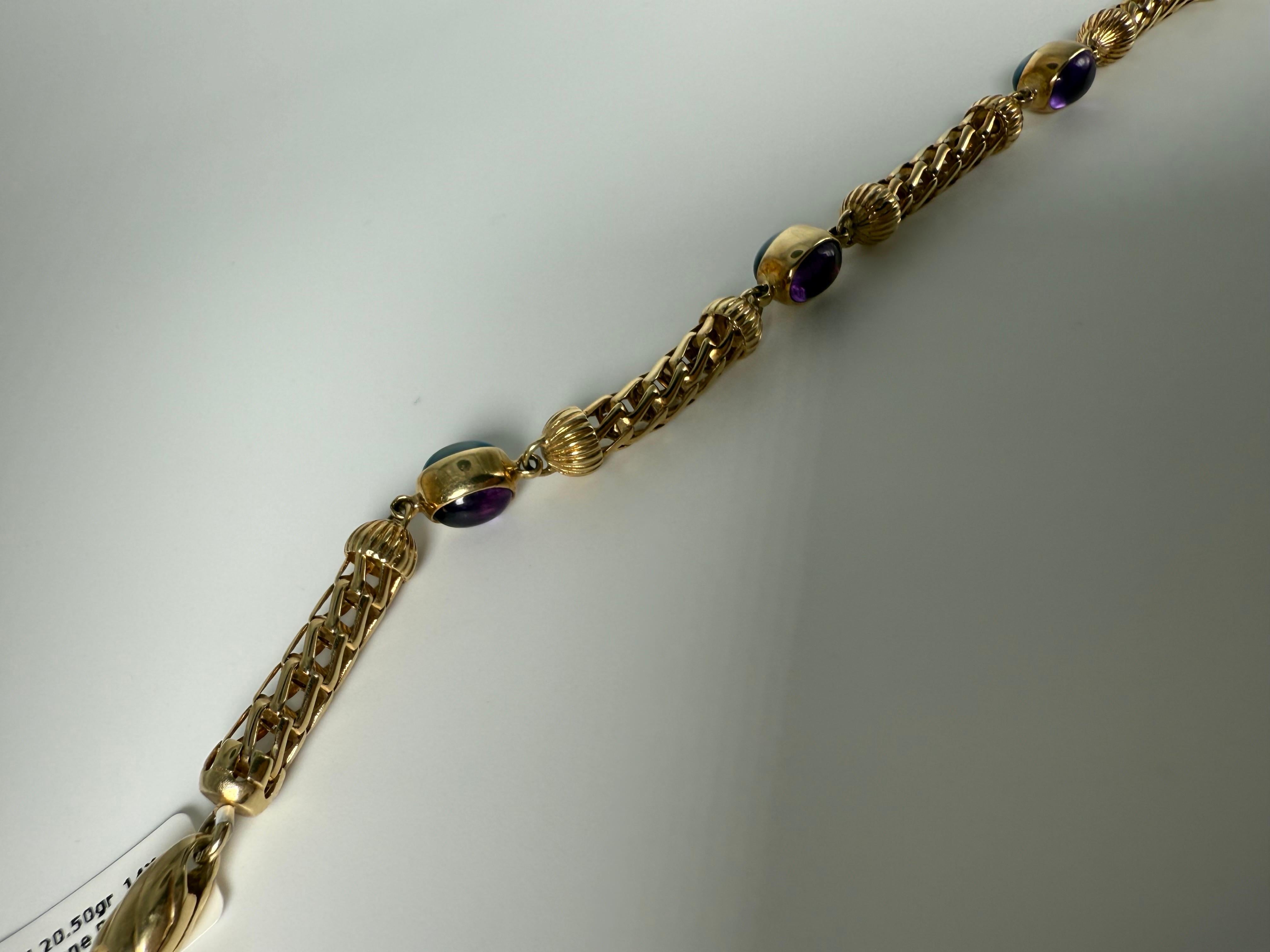 Rare bracelet de style Art déco en or 14 carats avec topaze et améthyste cabochon en vente 2