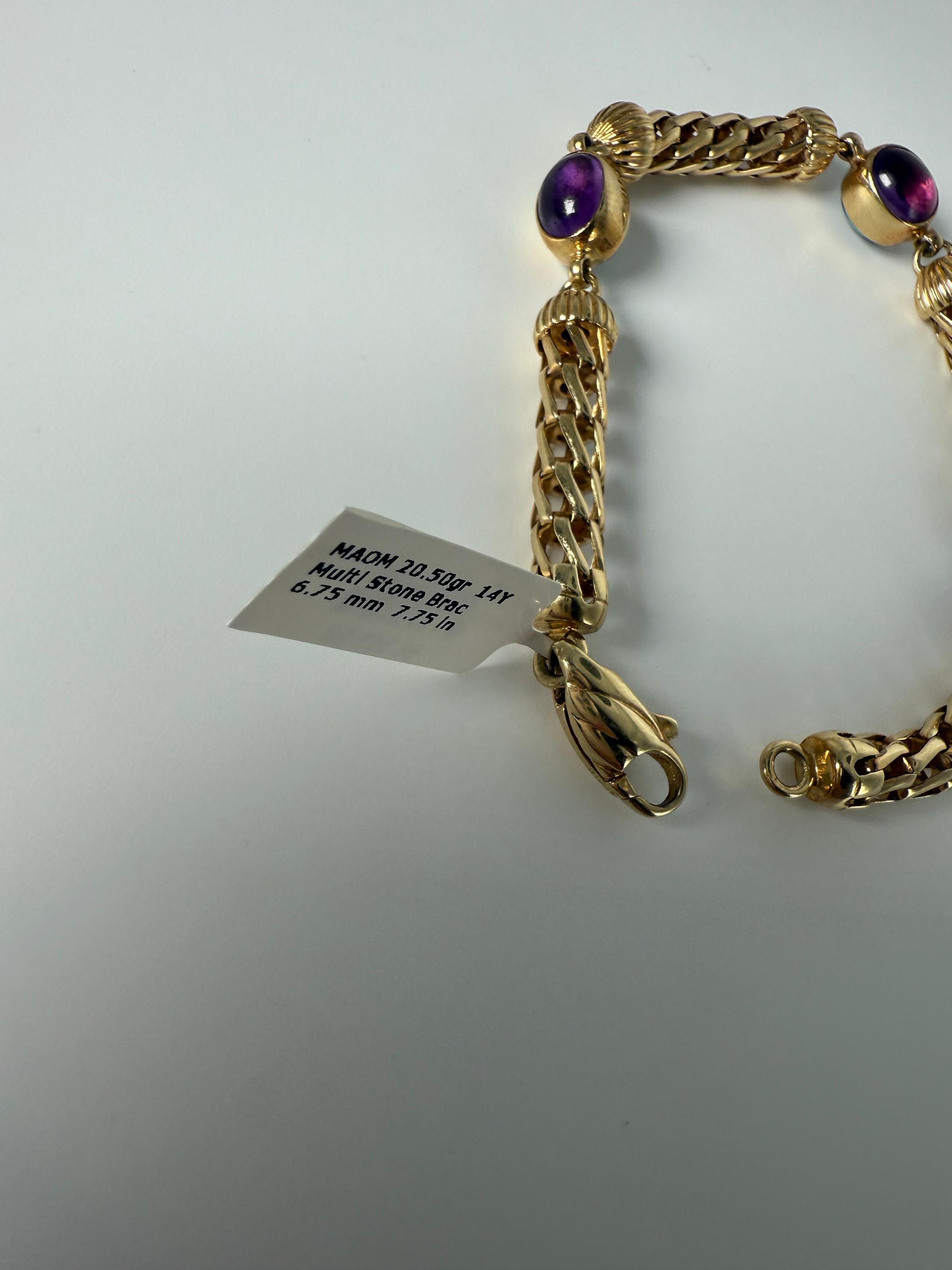 Rare bracelet de style Art déco en or 14 carats avec topaze et améthyste cabochon en vente 3