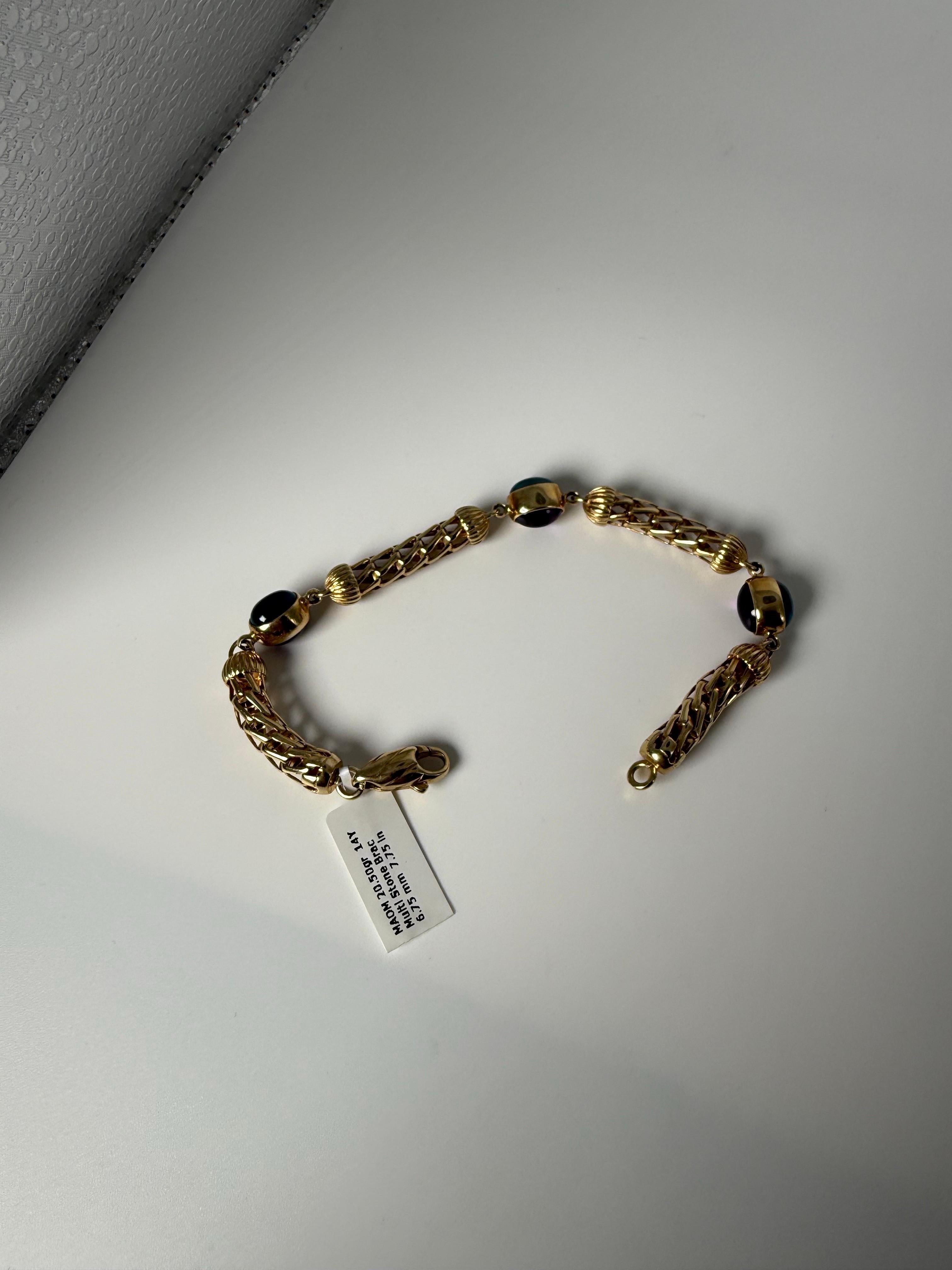 Rare bracelet de style Art déco en or 14 carats avec topaze et améthyste cabochon en vente 4