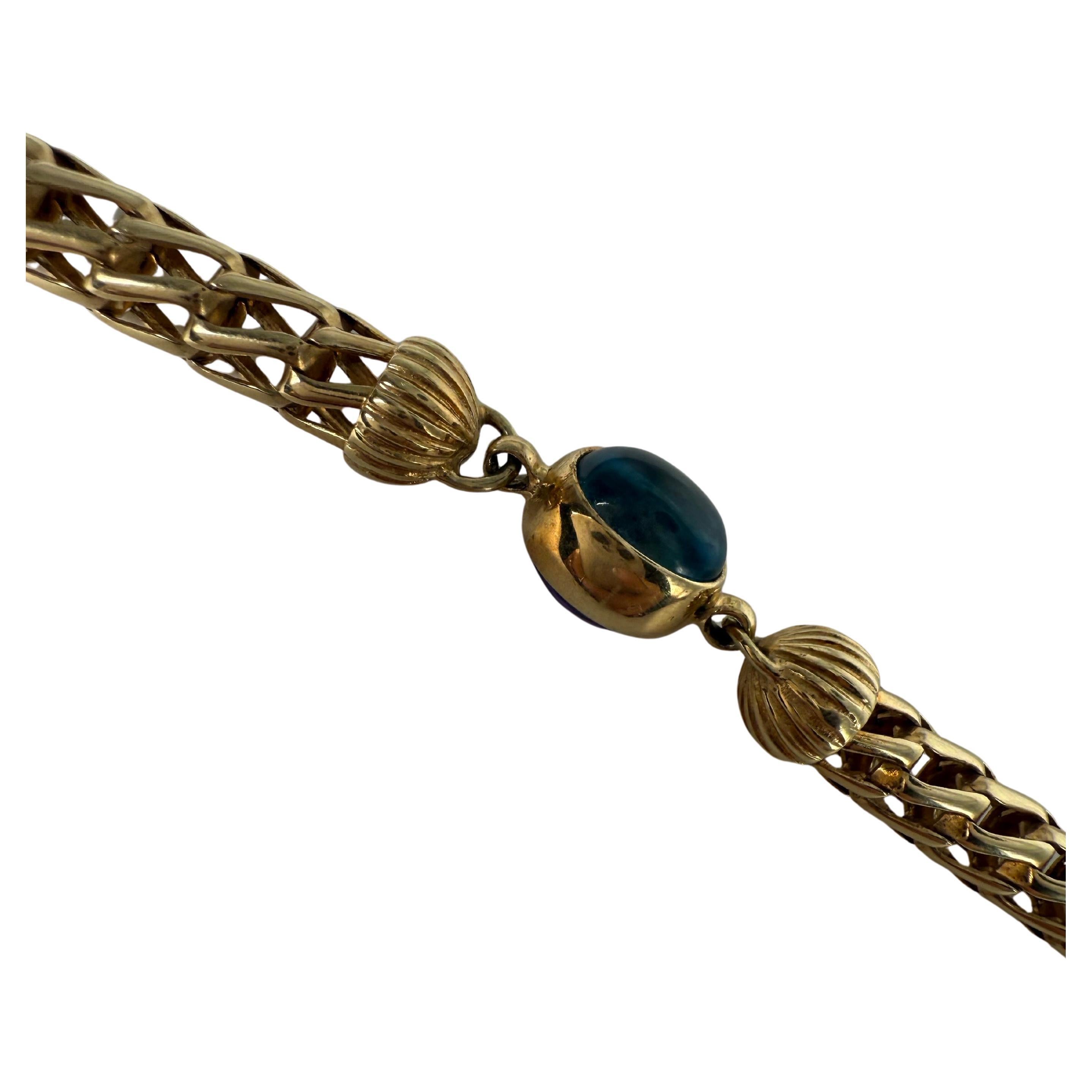 Rare cabochon topaz & amethyst bracelet Art Deco style 14KT gold