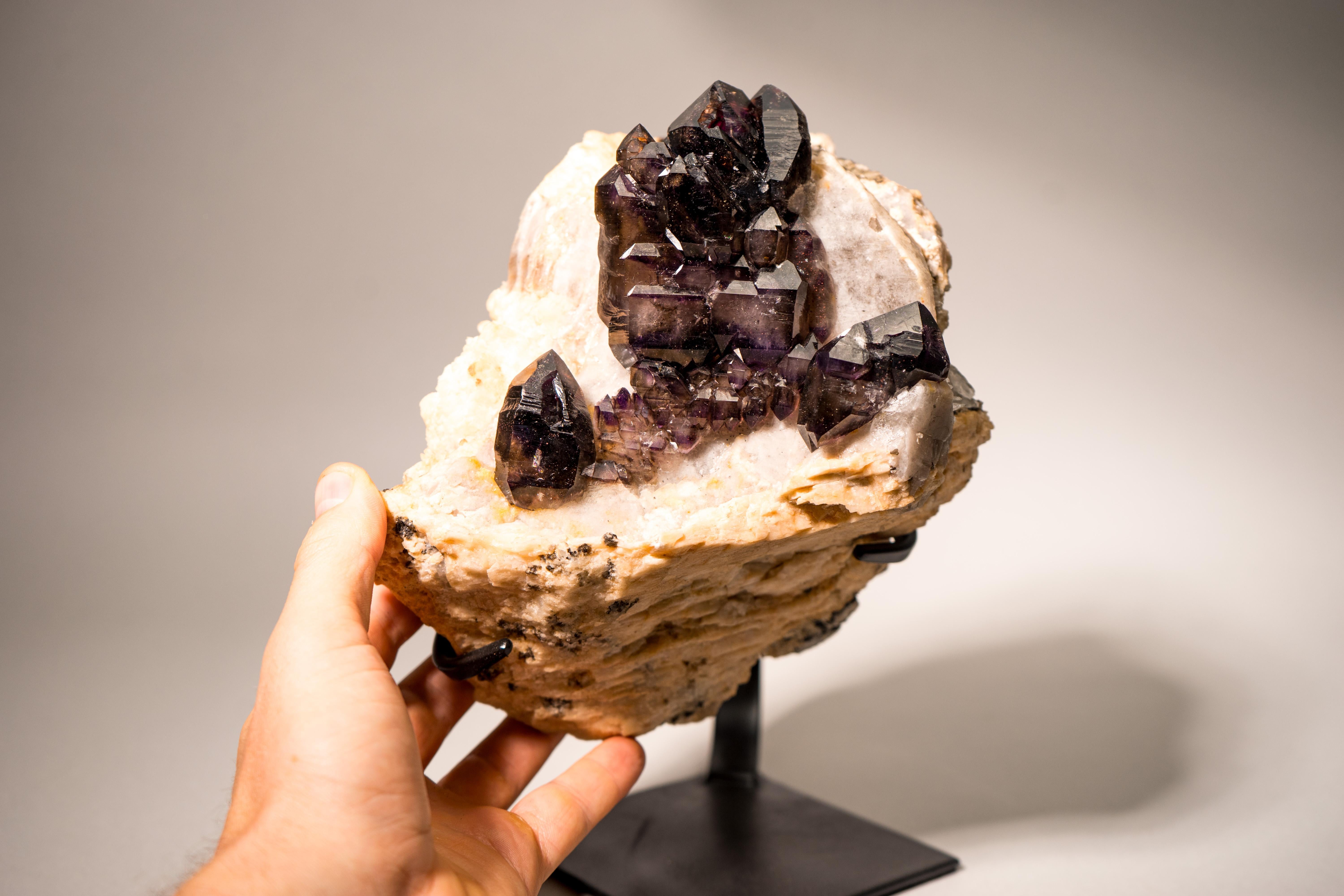 Rare Cacoxenite Amethyst Elestial Cluster on Feldspar & Quartz Matrix In New Condition For Sale In Ametista Do Sul, BR
