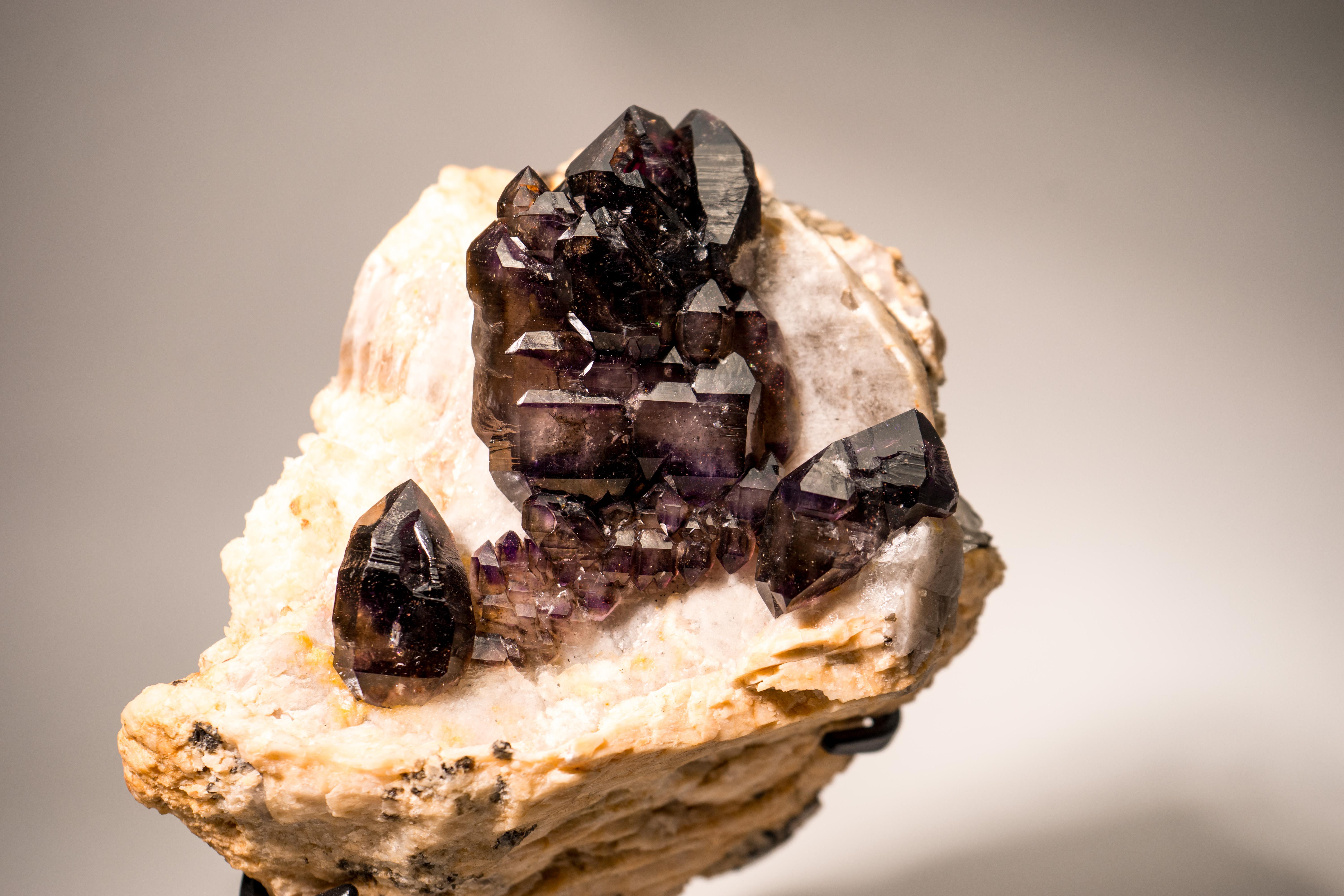 Contemporary Rare Cacoxenite Amethyst Elestial Cluster on Feldspar & Quartz Matrix For Sale