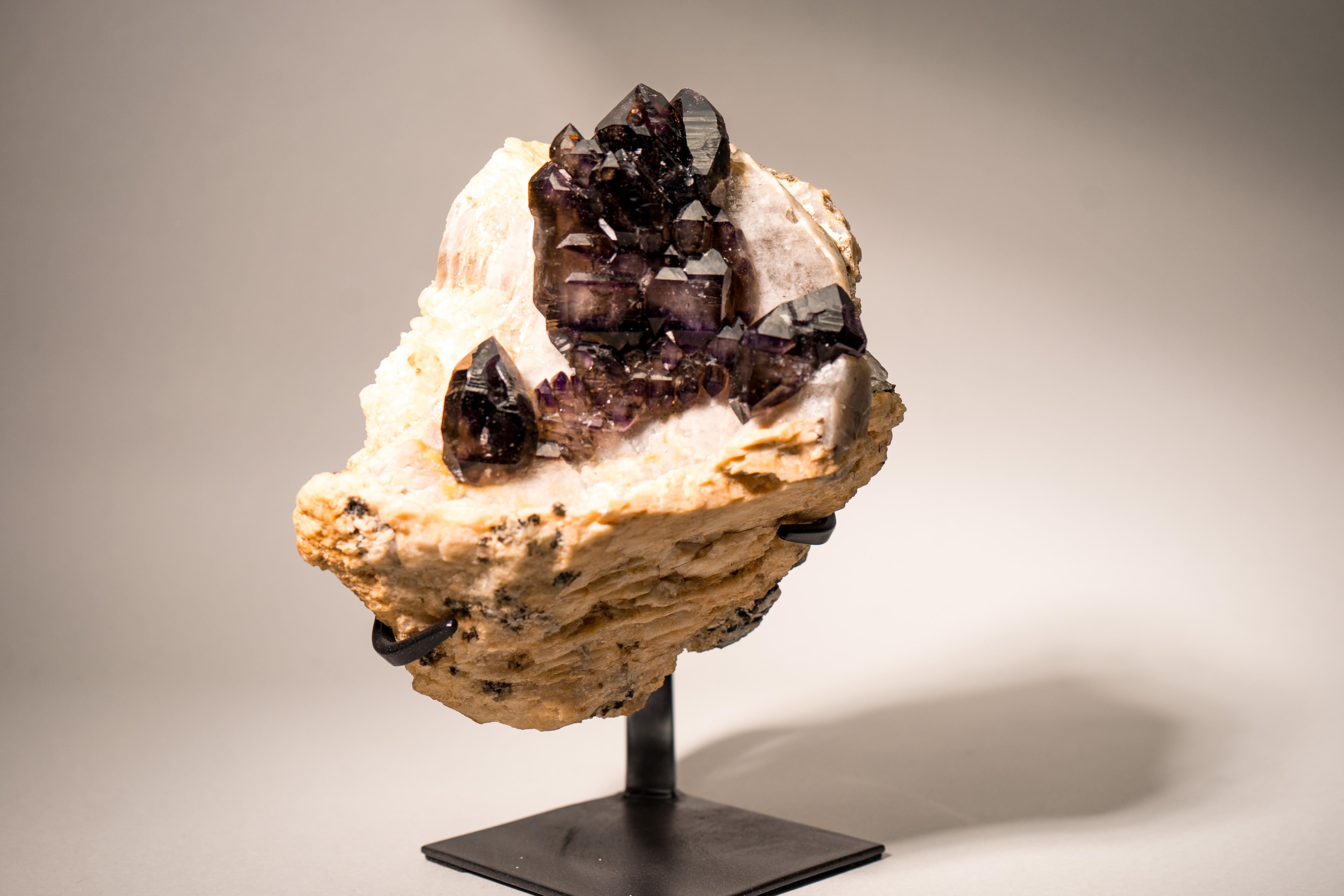 Crystal Rare Cacoxenite Amethyst Elestial Cluster on Feldspar & Quartz Matrix For Sale