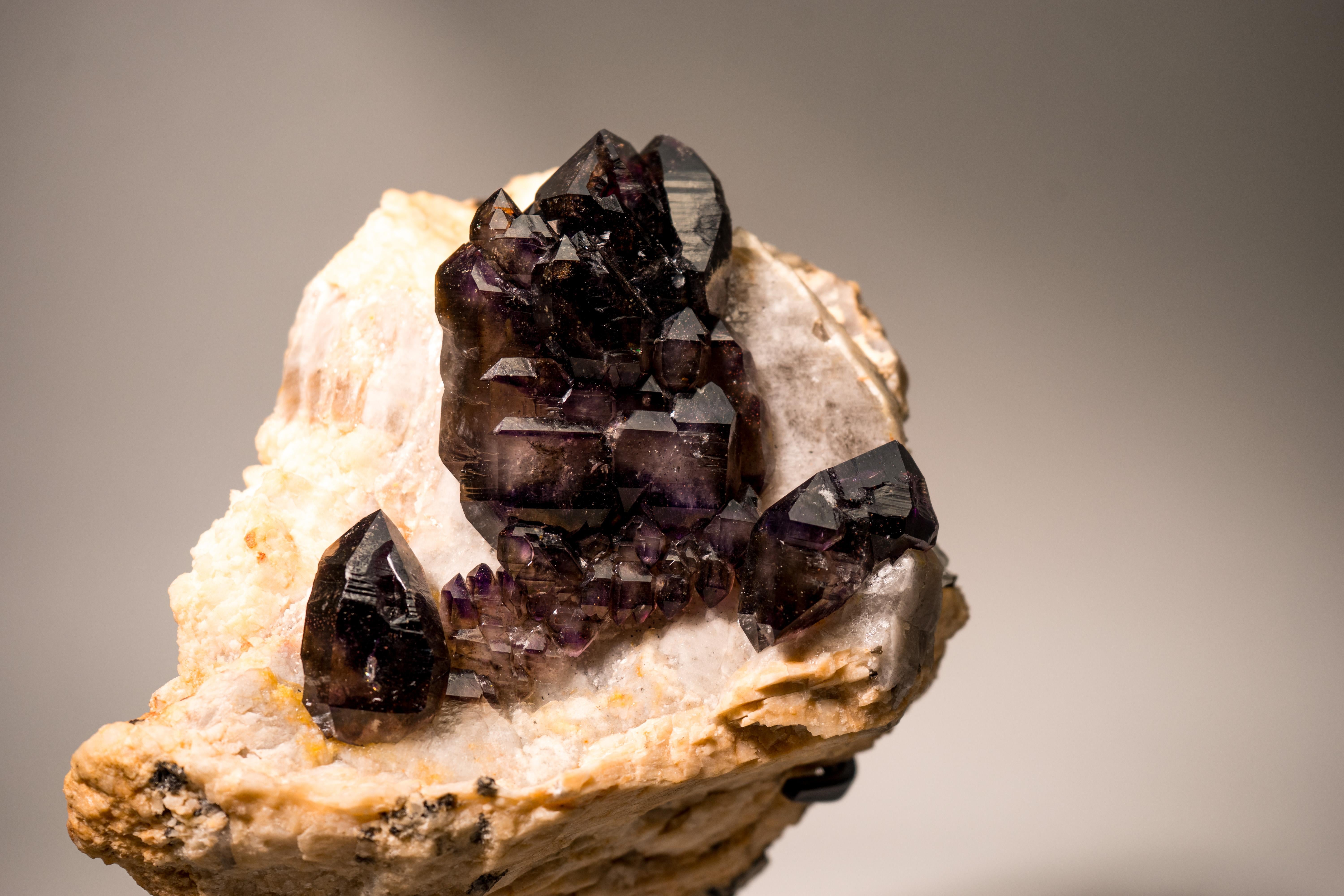 Rare Cacoxenite Amethyst Elestial Cluster on Feldspar & Quartz Matrix For Sale 1