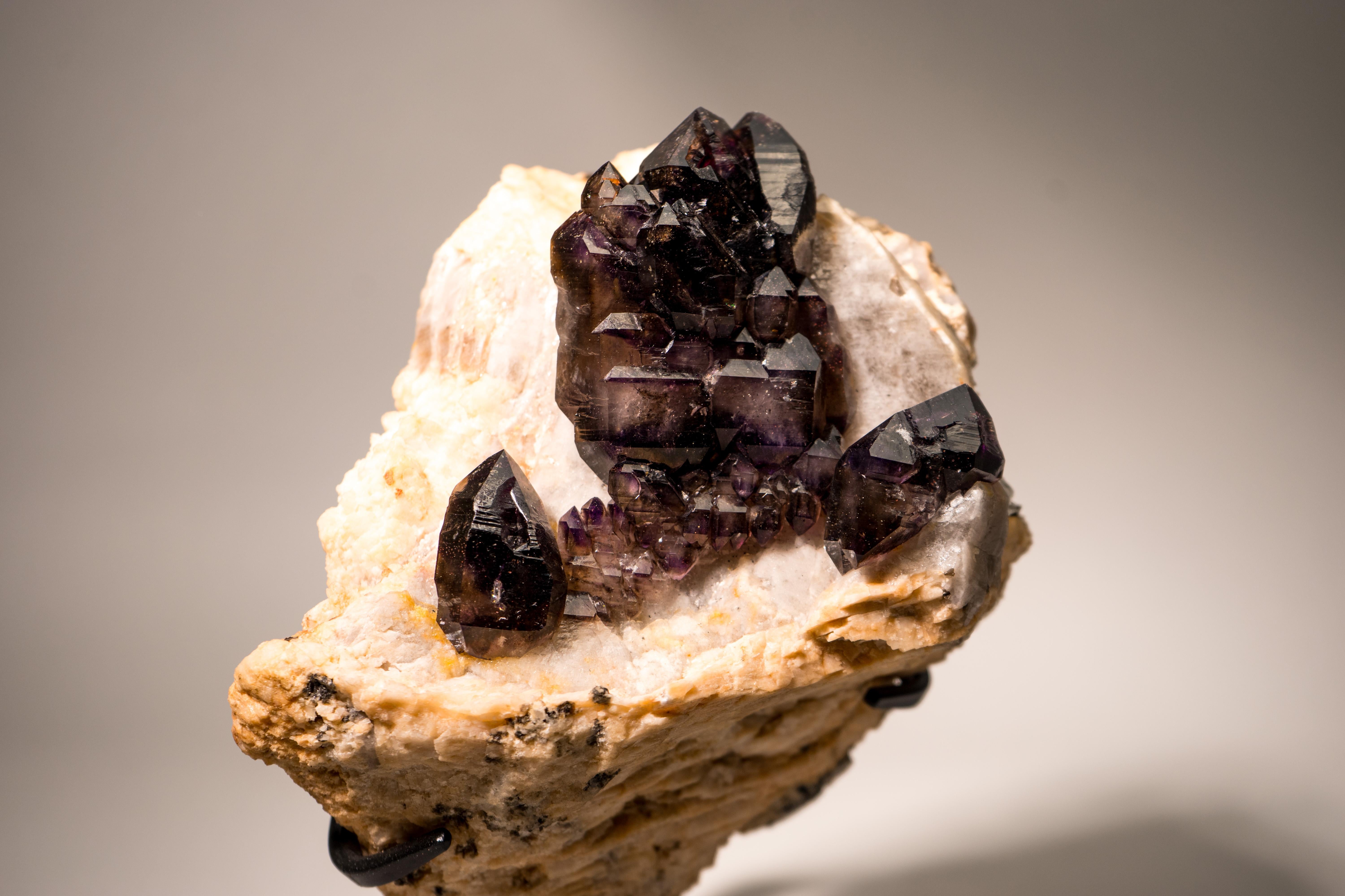 Rare Cacoxenite Amethyst Elestial Cluster on Feldspar & Quartz Matrix For Sale 2