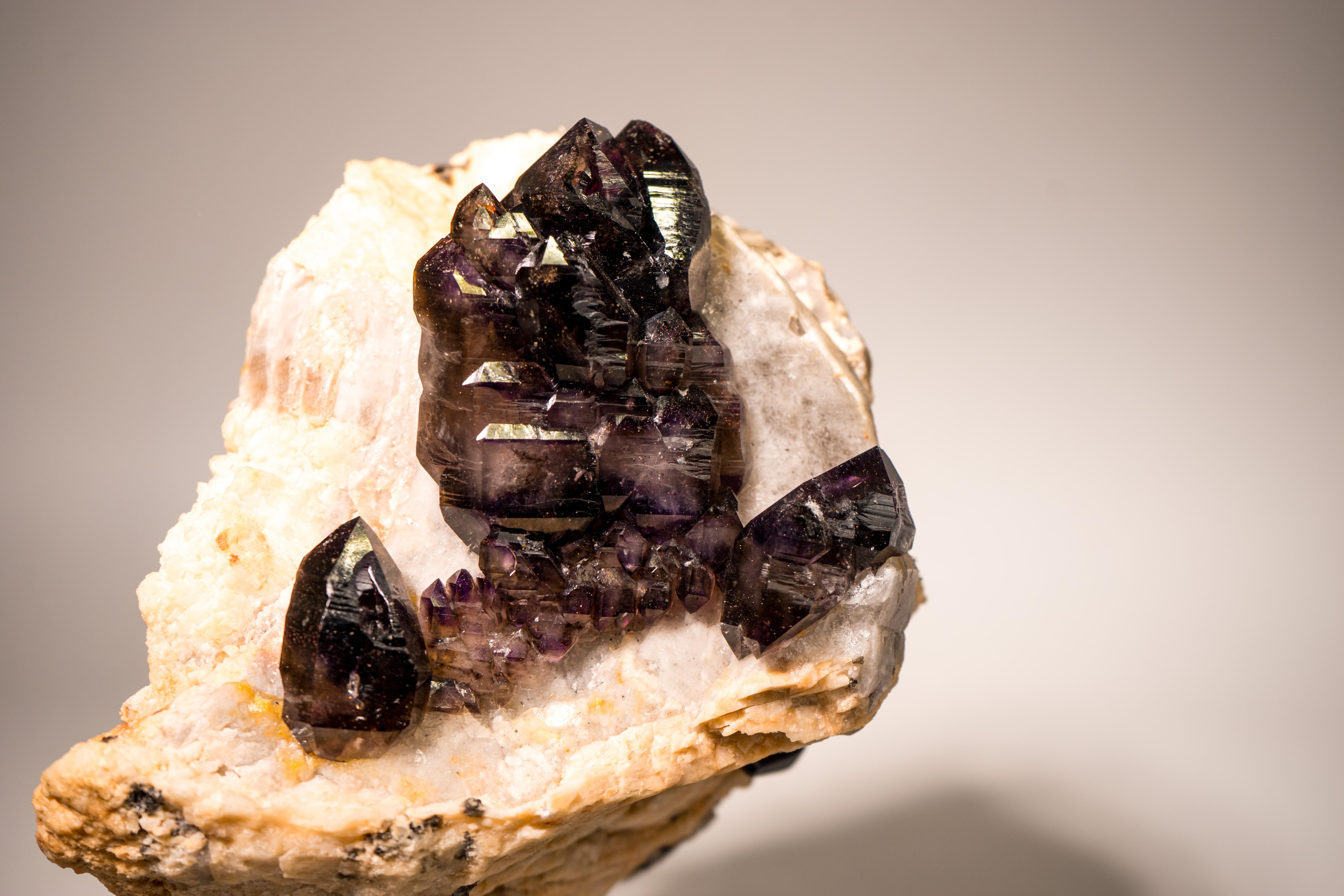 Rare Cacoxenite Amethyst Elestial Cluster on Feldspar & Quartz Matrix For Sale 3
