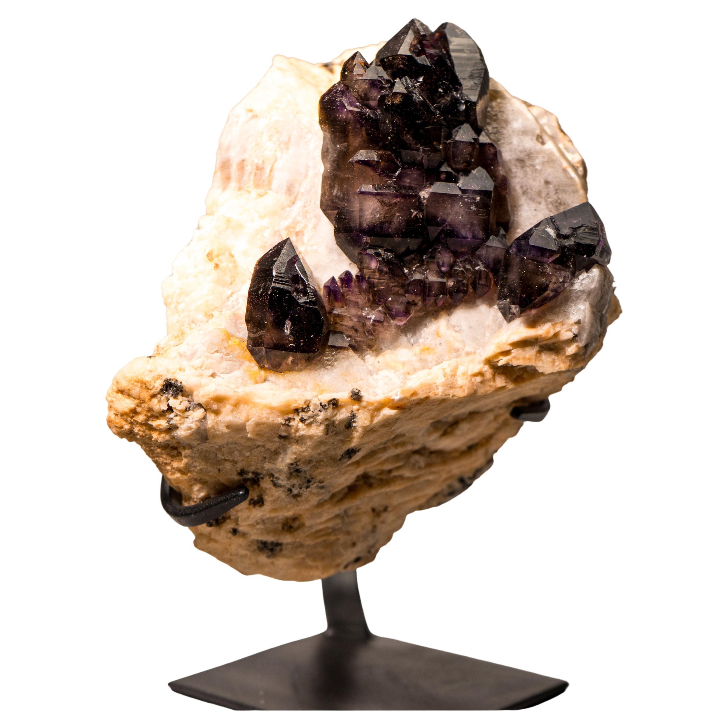 Rare Cacoxenite Amethyst Elestial Cluster on Feldspar & Quartz Matrix