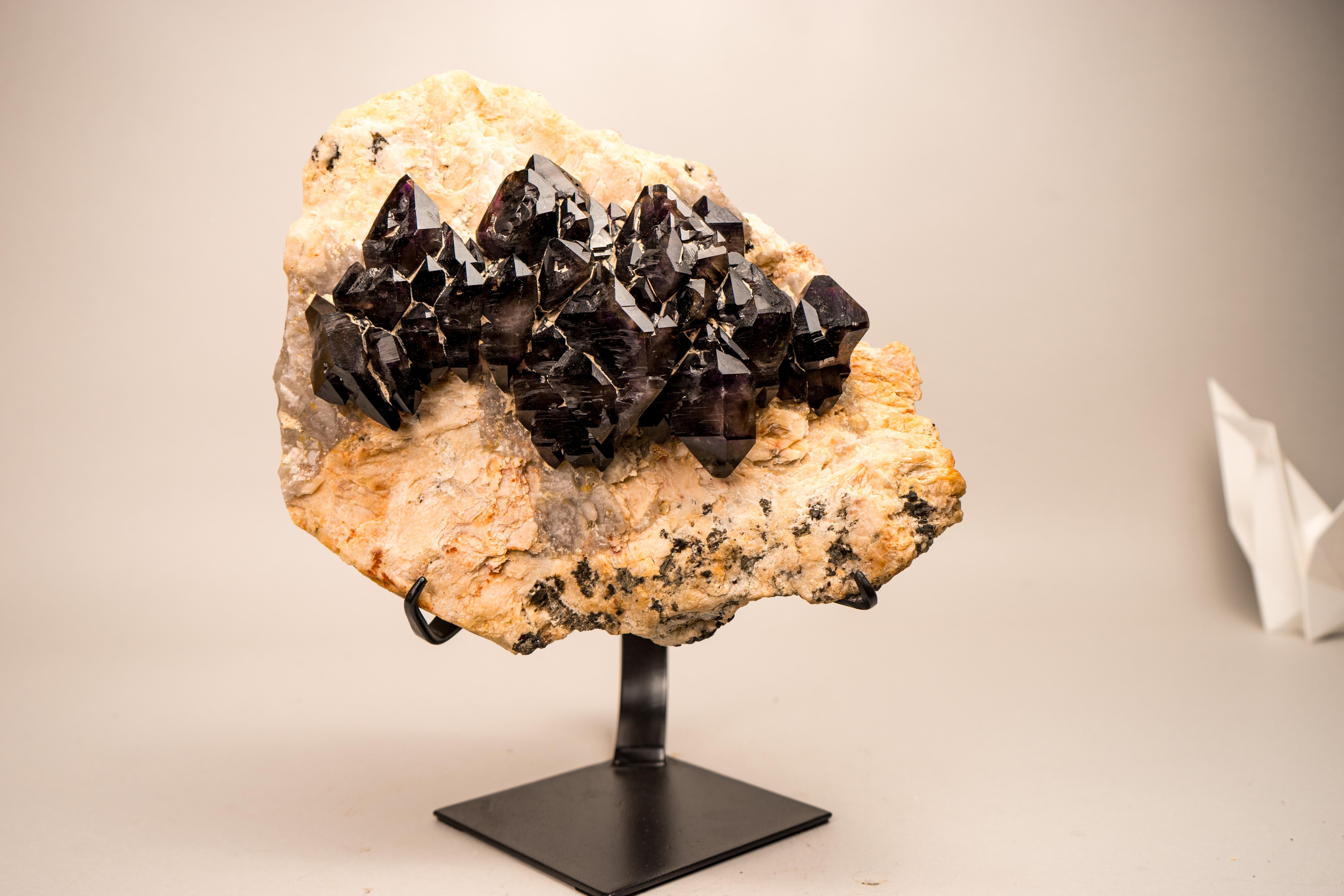 Contemporary Rare Cacoxenite (Seven Stone) Amethyst Elestial Cluster For Sale