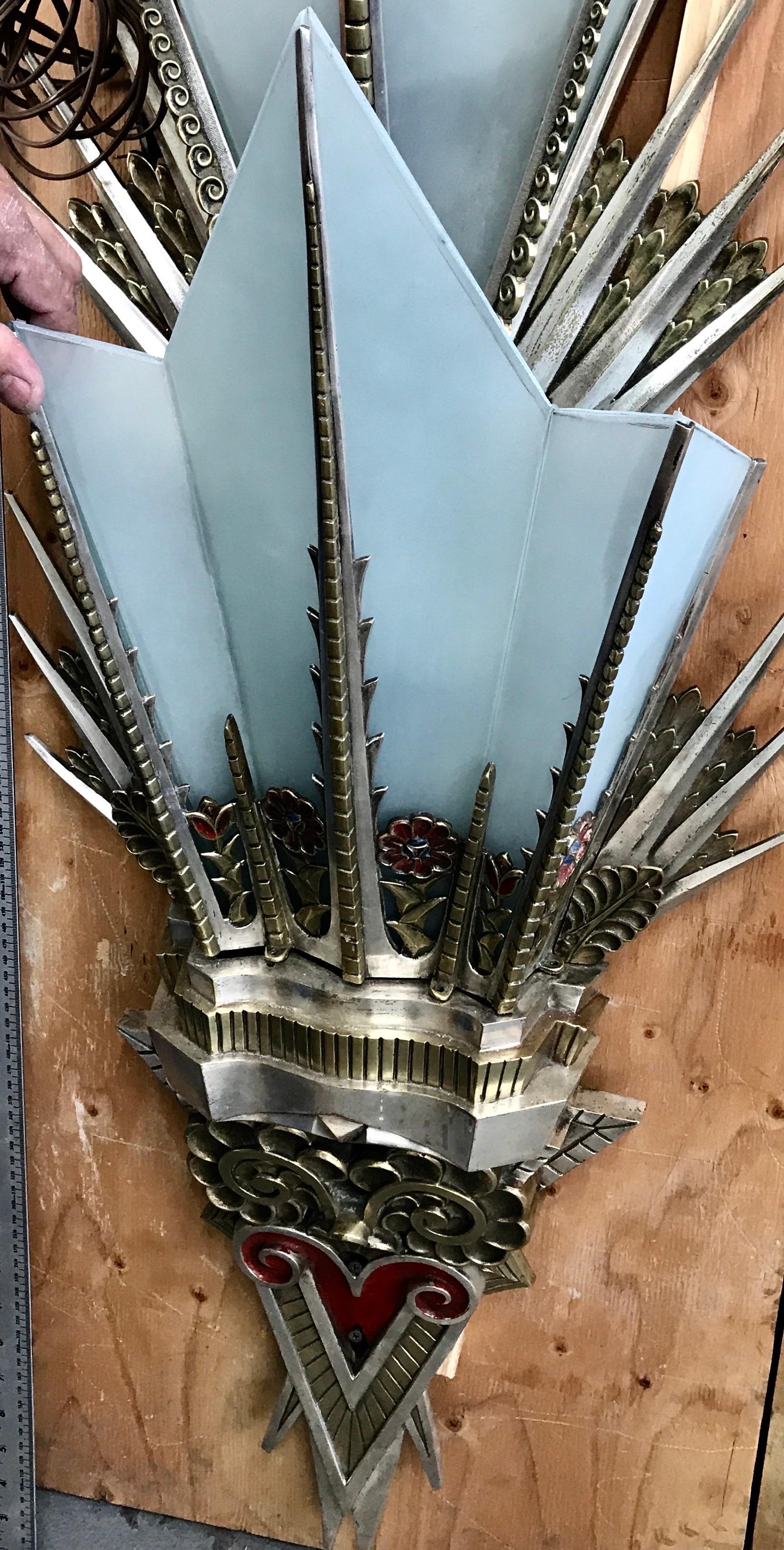 Rare “CALDWELL”  monumental, historical deco sconces from the Fisher buildings For Sale 4