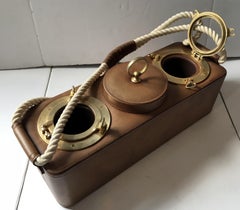 Rare Calf Asprey Italy Nautical Boat Leather Ice Bucket Champagne Brass Cooler