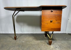 Rare California Modernist Desk, walnut & brass attrib to Brown Saltman