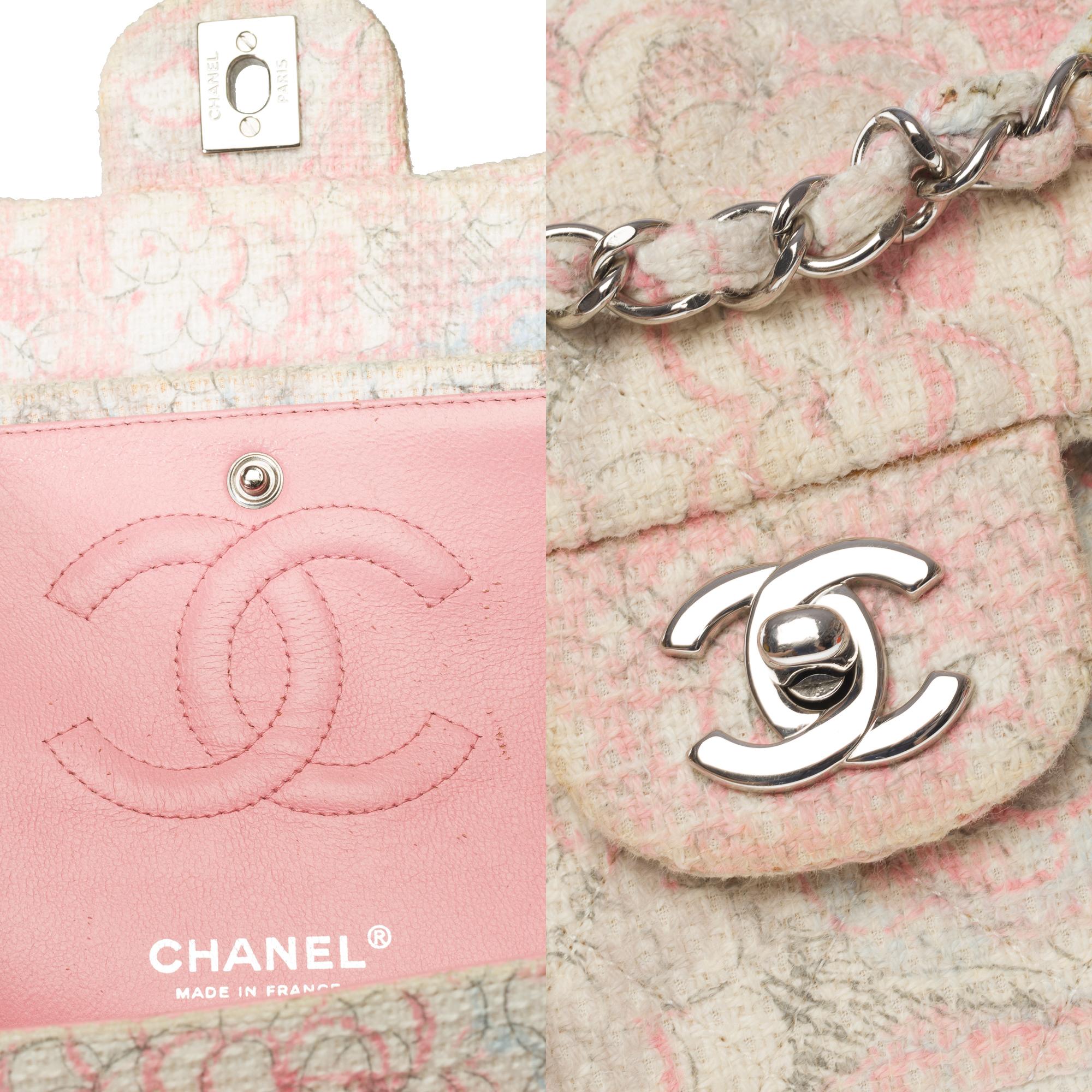 Rare Camelia Limited Edition Chanel Timeless Medium Shoulder bag in Tweed, SHW For Sale 2