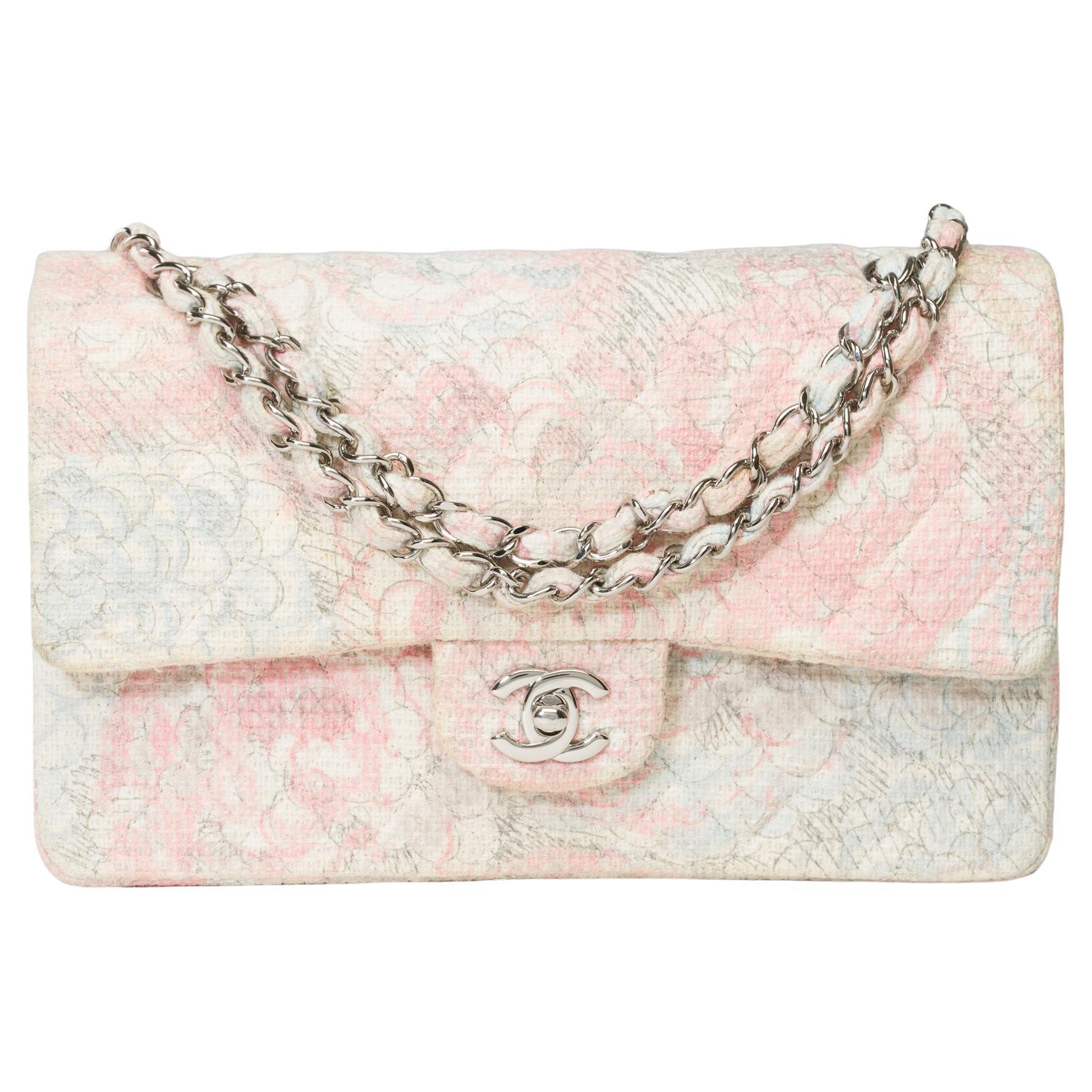 Rare Camelia Limited Edition Chanel Timeless Medium Shoulder bag in Tweed, SHW For Sale