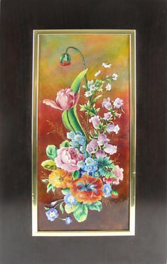Rare Camille Faure Limoges Enamel Floral Artwork Plaque Frame, circa 1940