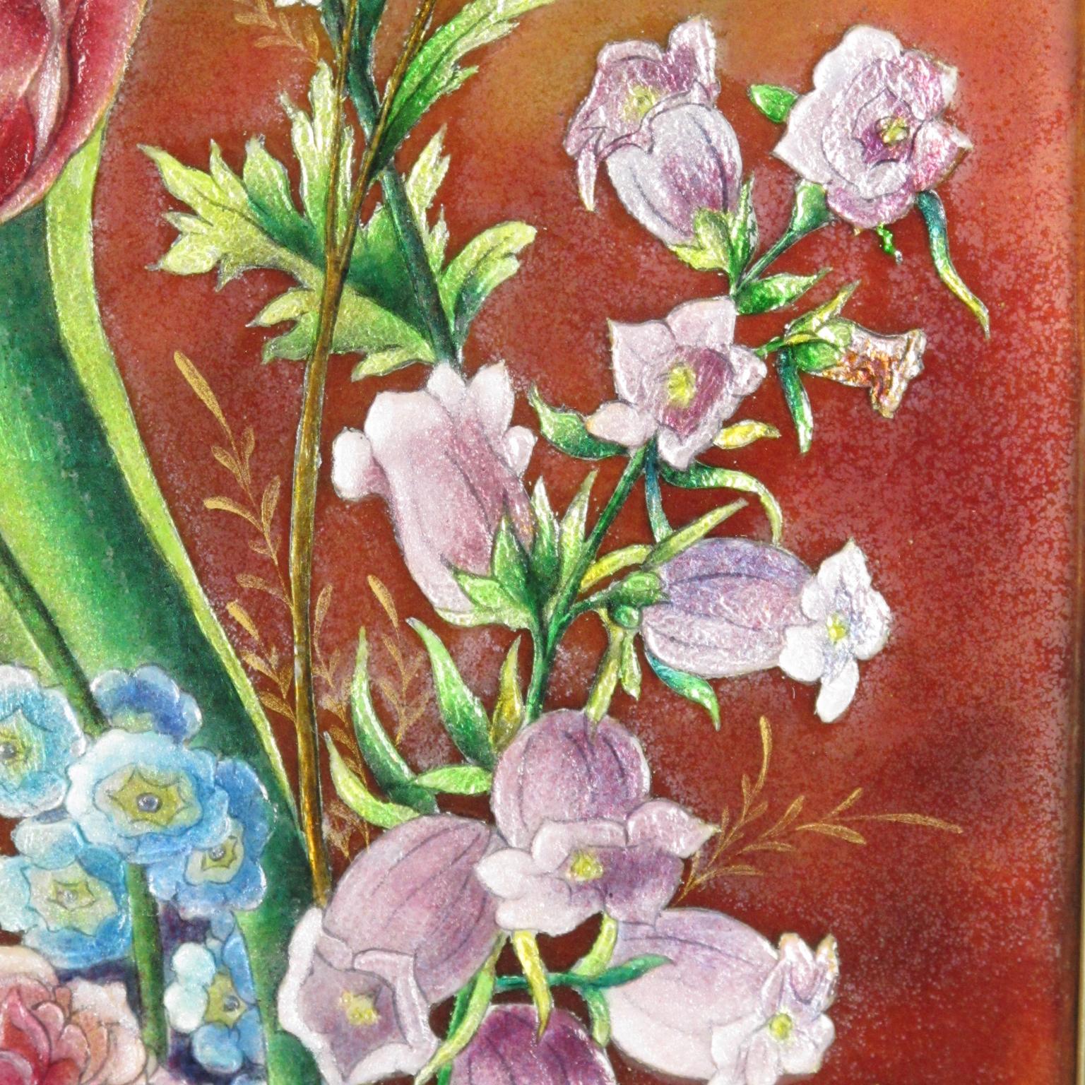 Rare Camille Faure Limoges Enamel Floral Artwork Plaque Frame, circa 1940 In Good Condition For Sale In Atlanta, GA