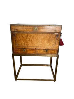 RARE - Camphor Wood Campaign Writing Box w/ Ebonized Lines Set on a Bronze Stand