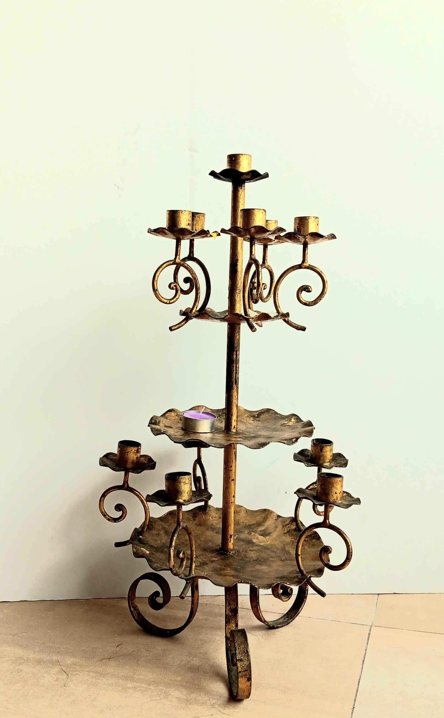 Rare Candlesticks Large, 11 Candles , Wrought Iron Gold Leaf Early 20th Century For Sale 10