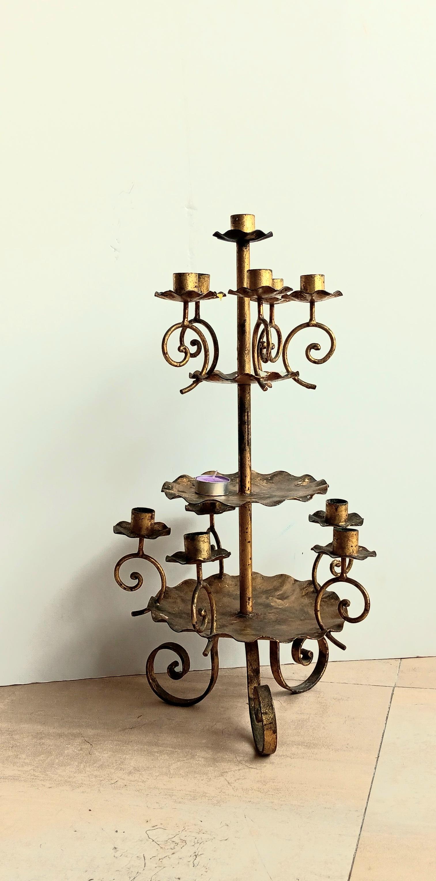 Rare Candlesticks Large, 11 Candles , Wrought Iron Gold Leaf Early 20th Century For Sale 11