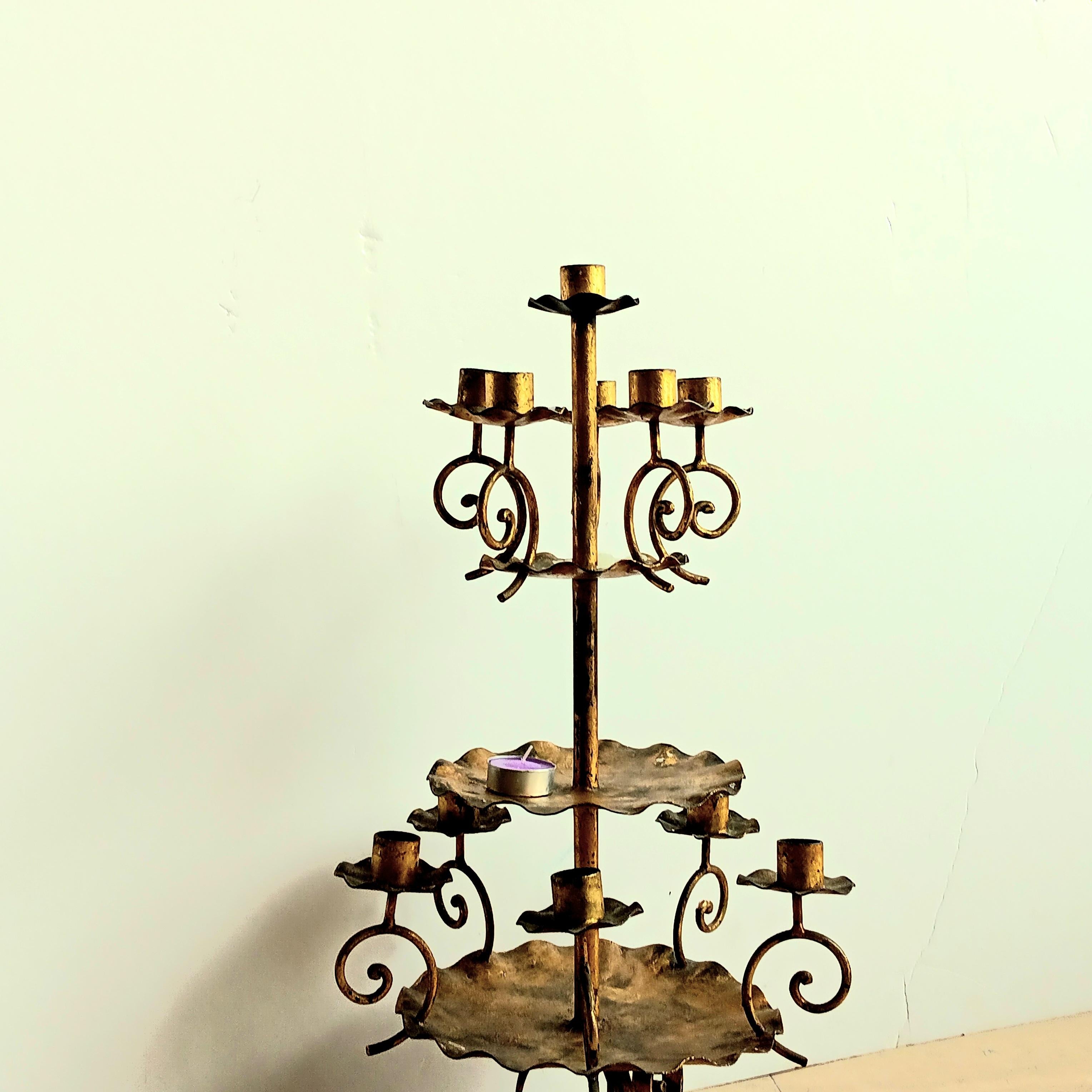 Rare Candlesticks Large, 11 Candles , Wrought Iron Gold Leaf Early 20th Century For Sale 6